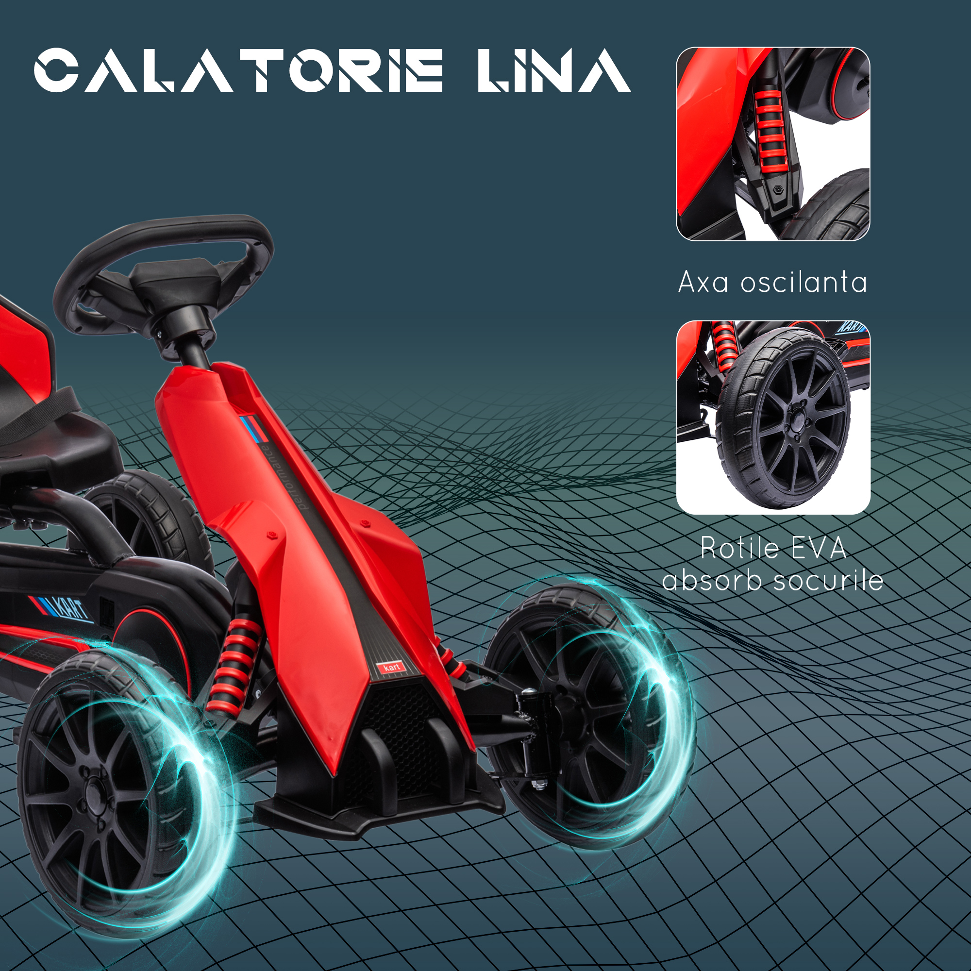 Pedaalidega go-kart 3–8-aastastele lastele, punane ja must