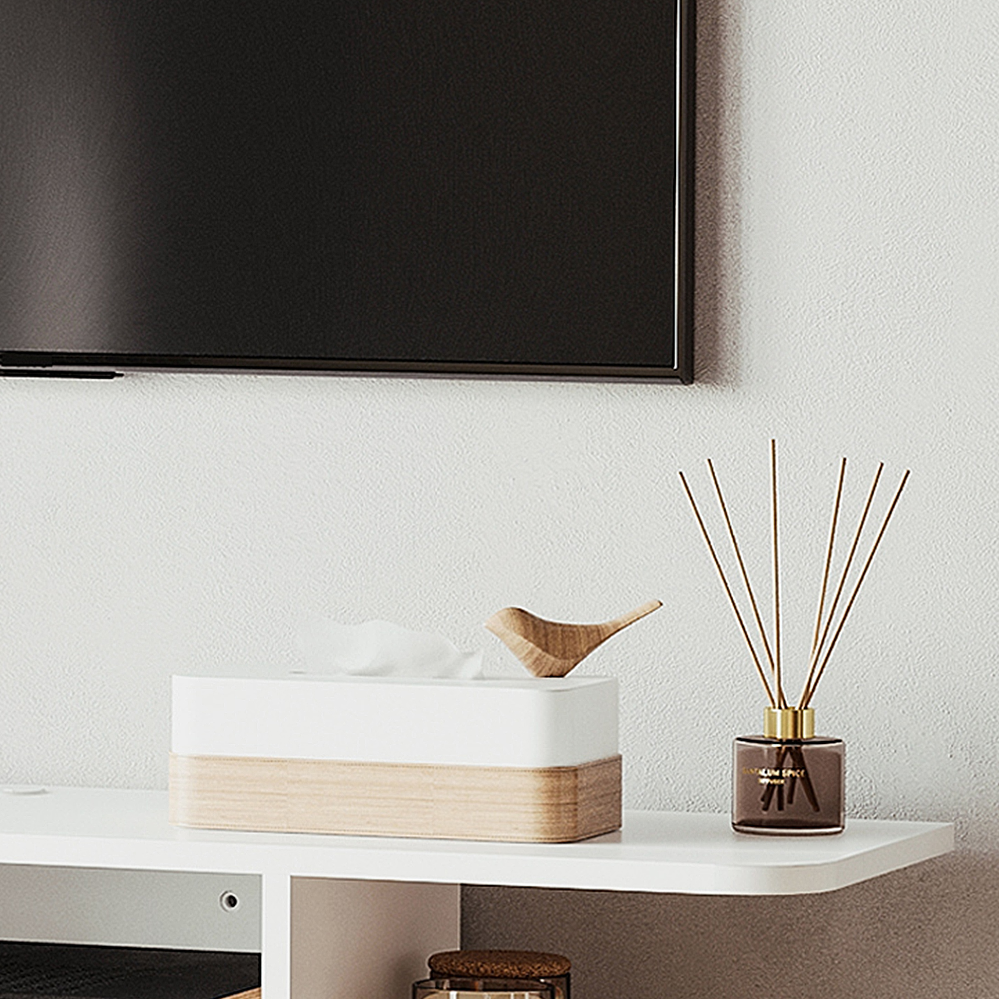 HOMCOM Floating TV Unit Stand for TVs up to 40", Wall Mounted Media Console with Storage Shelf, Entertainment Center, White 8