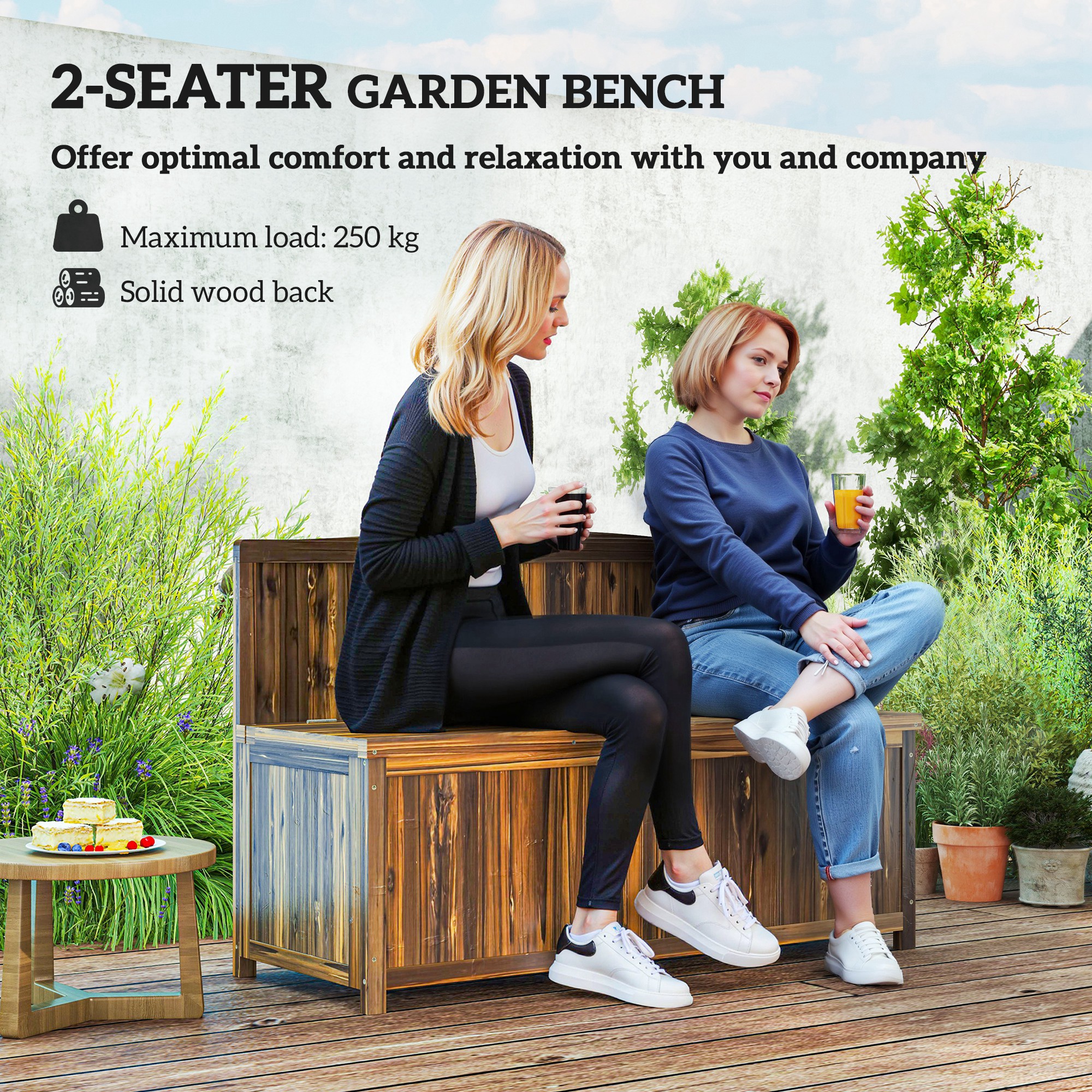 Outsunny Wood Storage Bench for Patio Furniture, Outdoor Garden Seating Tools, Brown 5