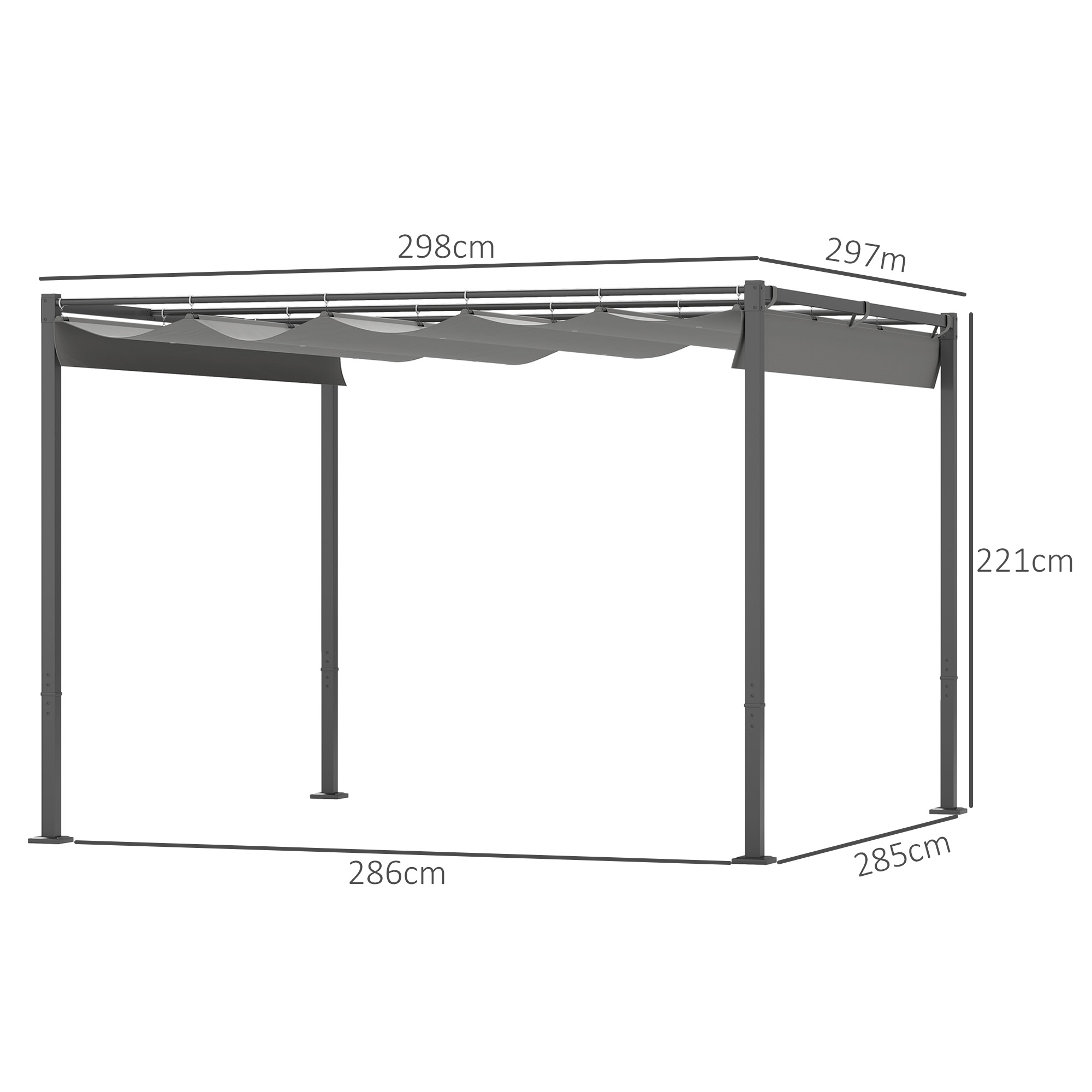 Outsunny 3 x 3m Retractable Roof Metal Pergola Grey 3
