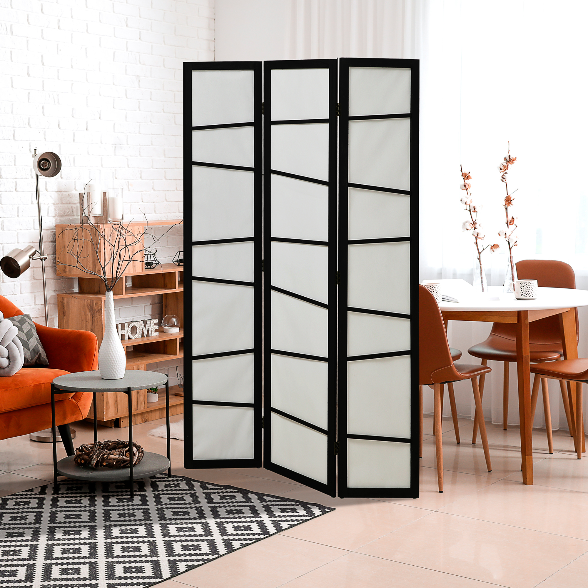 HOMCOM 3 Panel Room Divider, Wooden Folding Privacy Screen, Freestanding Wall Partition Separator for Bedroom, White 2