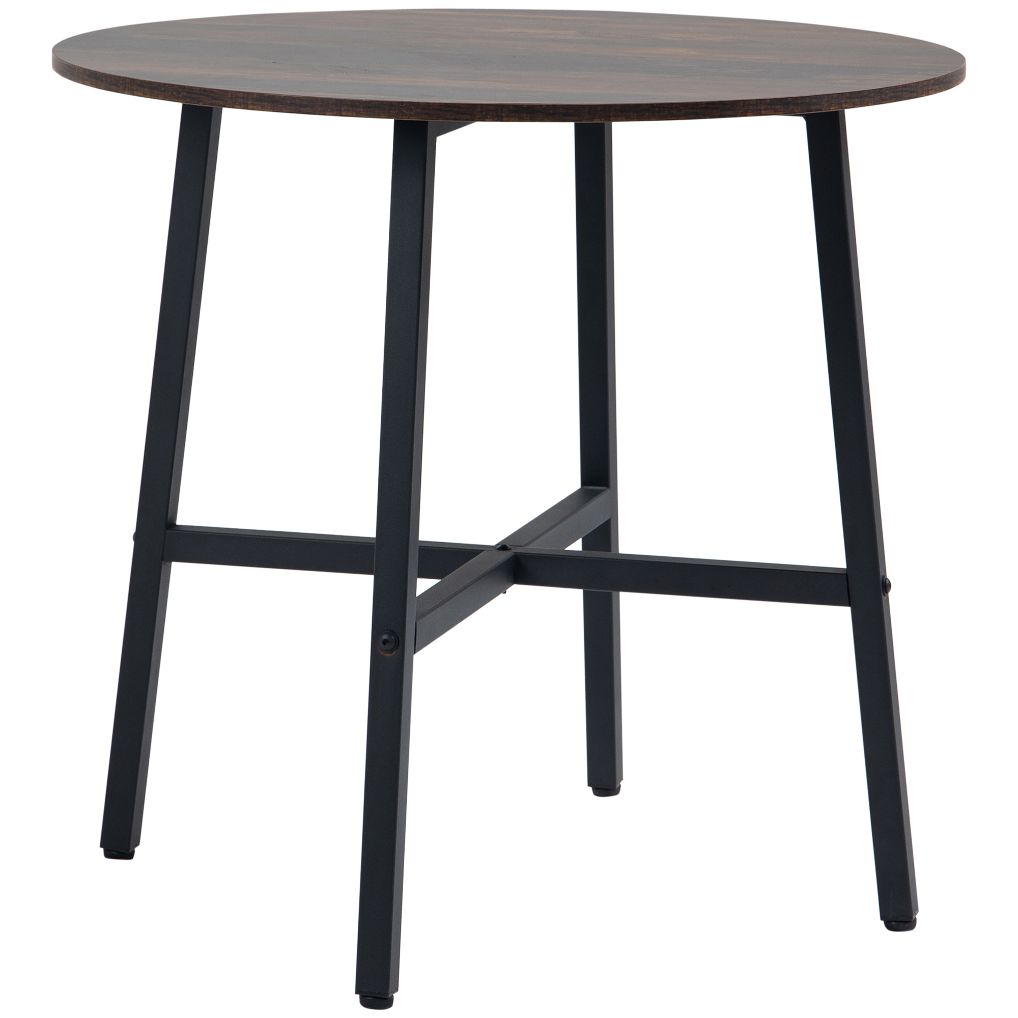 HOMCOM Mesa de Comedor Redonda Mesa de Cocina para 4 Personas con Patas de Acero para Salón Ø80x76 cm Marrón Rústico y Negro
