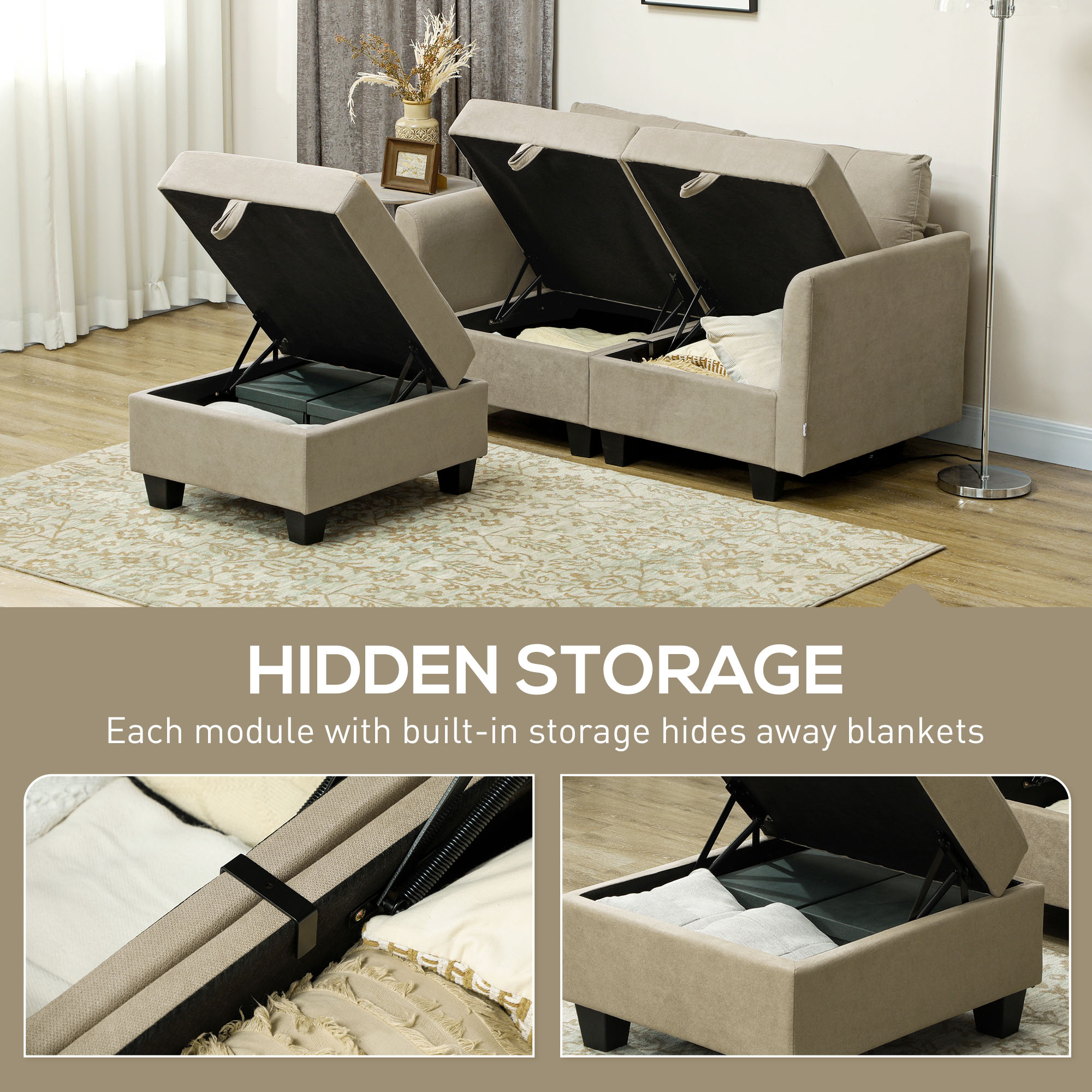 HOMCOM 'L' Shape Modular Storage Sofa Light Brown 5