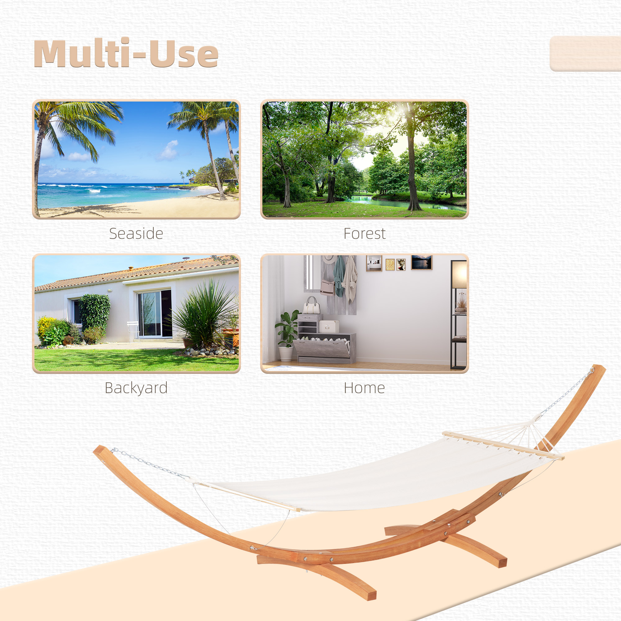 Outsunny Outdoor Garden Hammock with Wooden Stand Swing Hanging Bed for Patio White 7