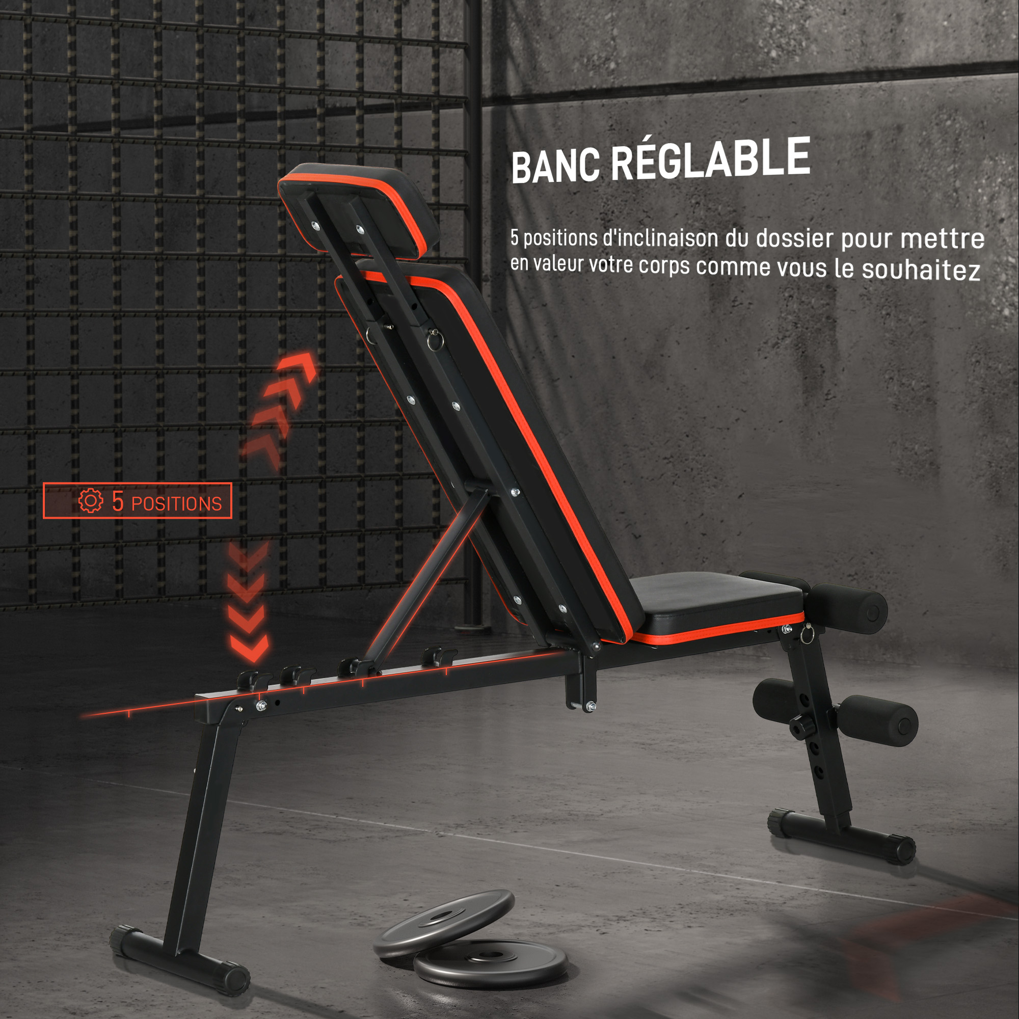 CITYSPORTS banc d'haltères multifonctionnel réglable, banc multifonctionnel avec sangles d