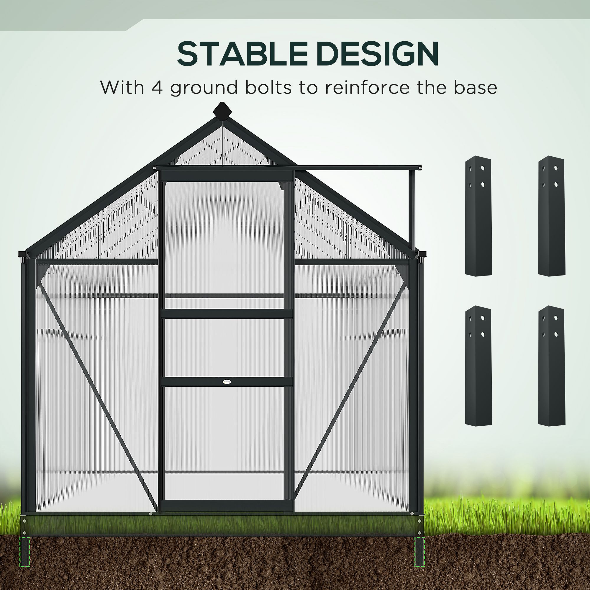 Outsunny 6 x 10ft Polycarbonate Greenhouse, Large Walk-In Green House with Slide Door and Window, Garden Plants Grow House with Aluminium Frame and Foundation, Grey 6