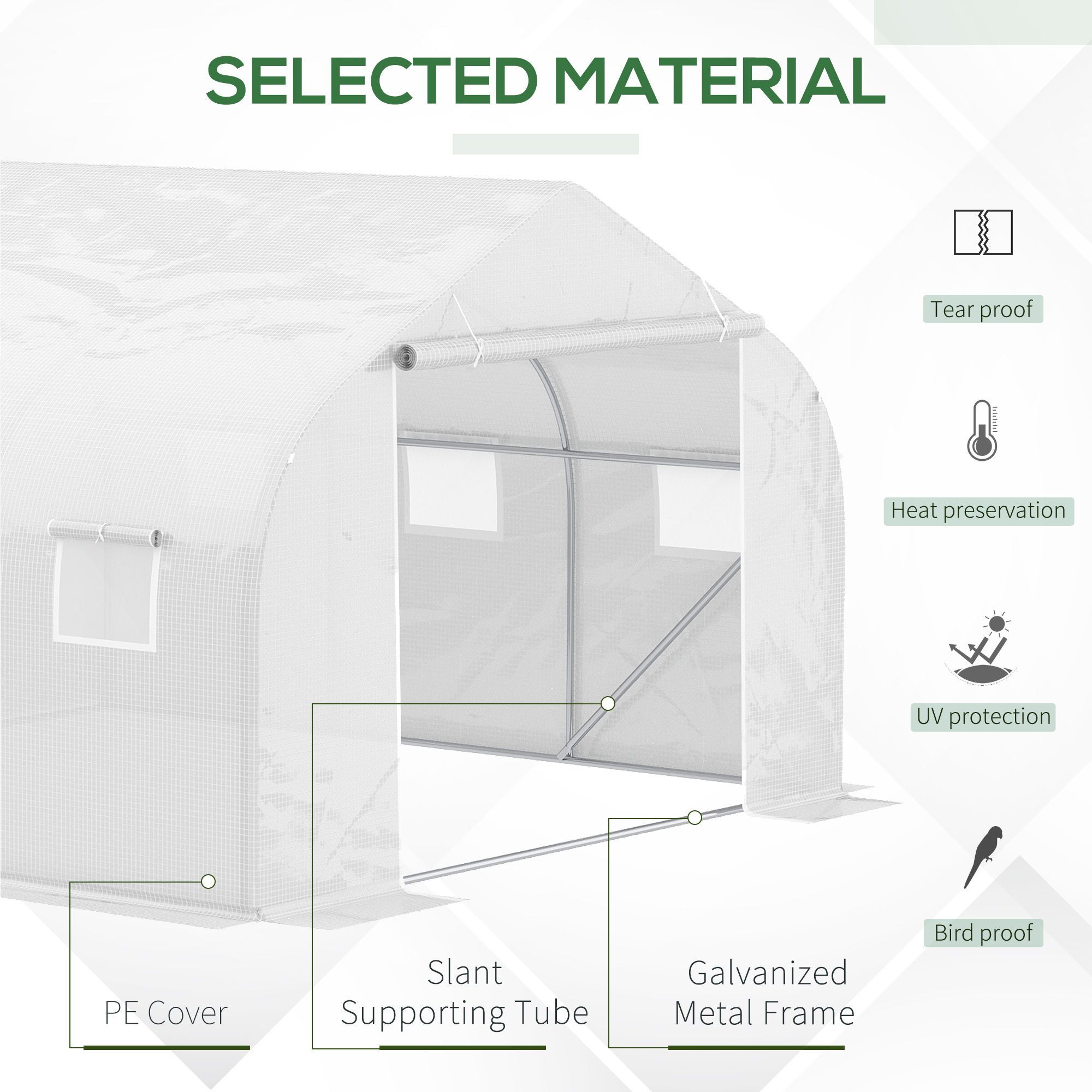 Outsunny Walk-In Polytunnel Greenhouse Warm House Garden Tunnel Shelter Plant Shed with Door and Windows, Galvanised Steel Frame, 4.5 x 3 x 2m, White 4