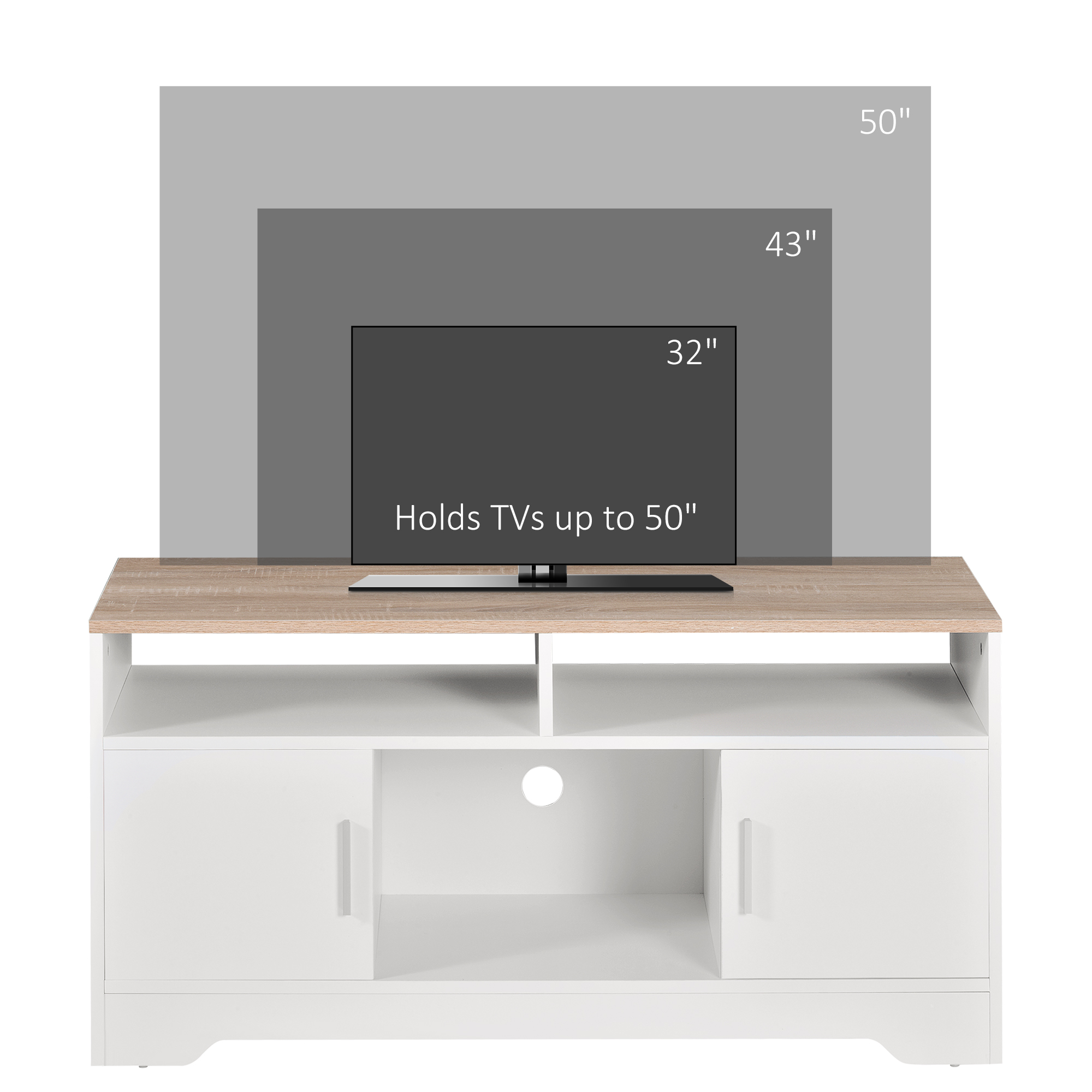 HOMCOM TV Stand Cabinet up to 50", Modern TV Unit with Storage, Open Shelves and Cable Management for Living Room, Bedroom, White 7