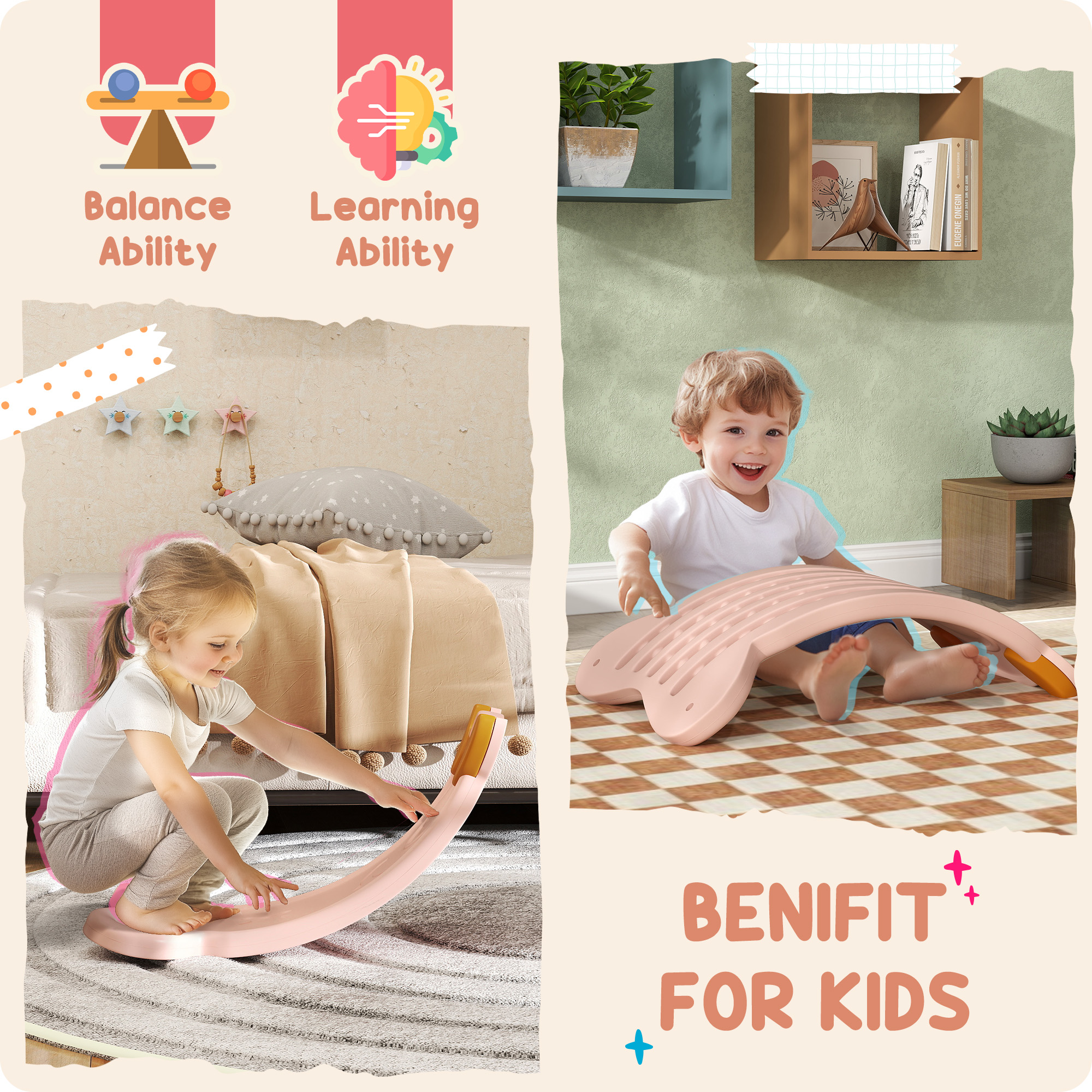 AIYAPLAY Balance Board for Kids Balance Training & Sensory Play, Pink 5