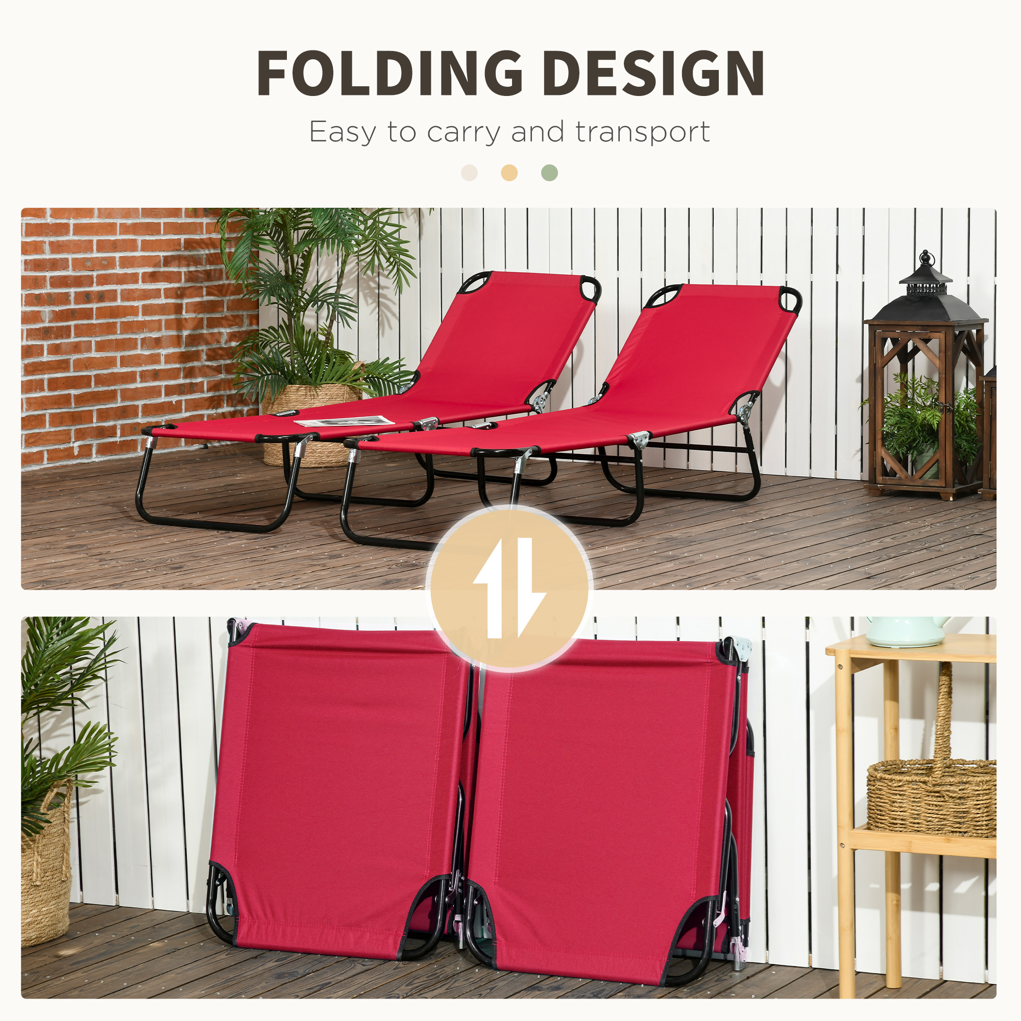 Outsunny Set of Two Folding Sun Loungers Red 5