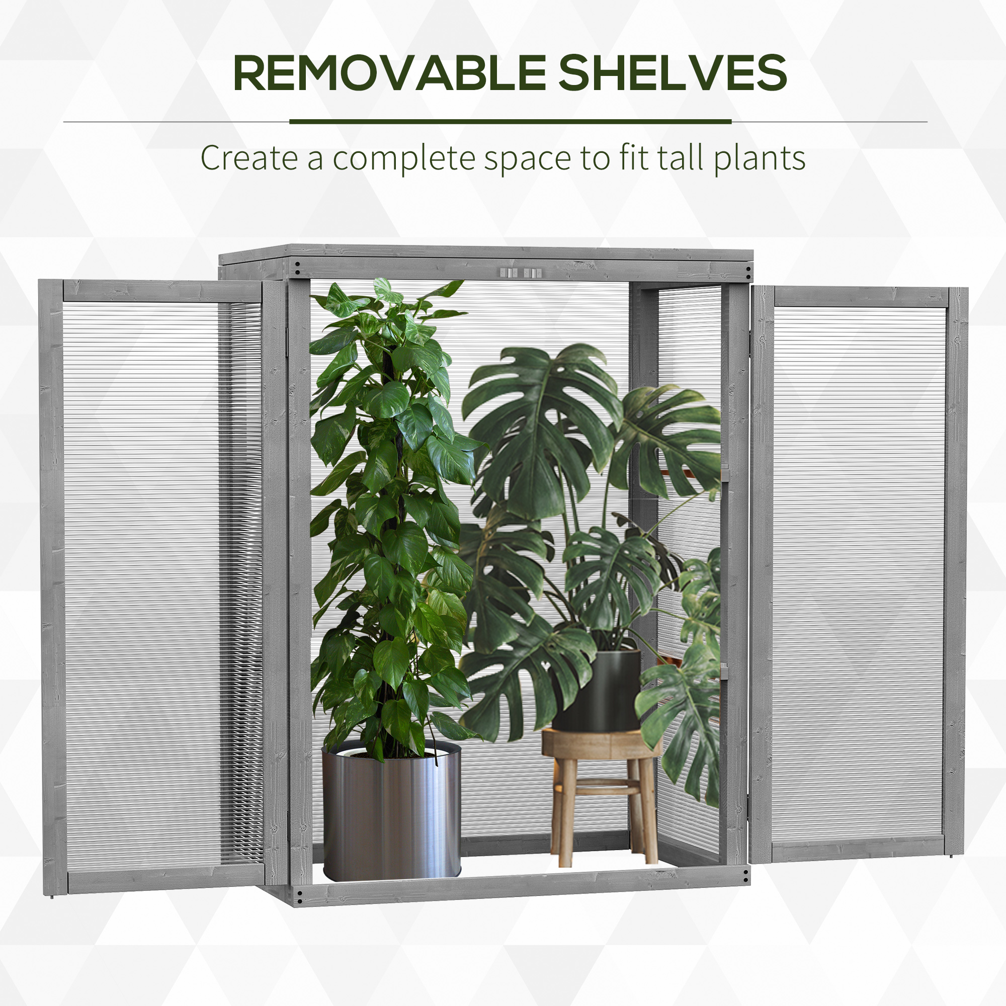 Outsunny 3-tier Wood Greenhouse Garden Polycarbonate Cold Frame Balcony Grow House w/ Storage Shelf for Plants, Flowers, Dark Grey 7