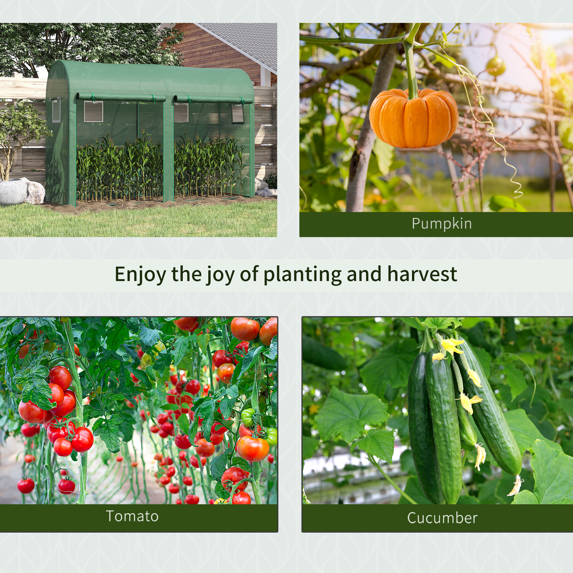 Outsunny Walk-in Greenhouse, Tomato Greenhouse with Double Doors & 4 Windows, Garden Plant Growth Green House with PE Cover, Steel Frame, Green, 3 x 1 x 2 m 7