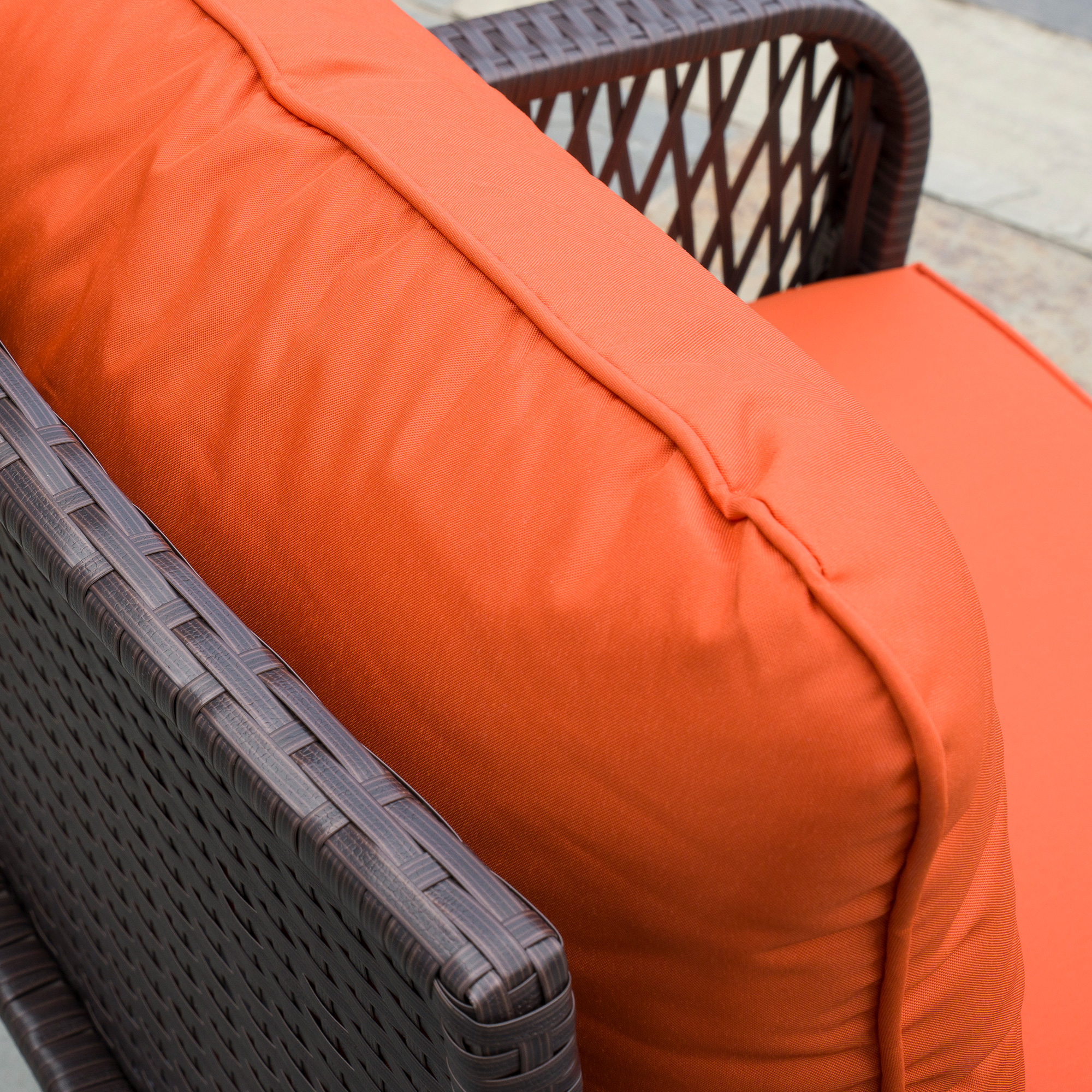 Outsunny 3 Pieces Rattan Bistro Set with Glass Top Coffee Table, Chairs and Cushions for Outdoor, Patio, Balcony, Orange 9
