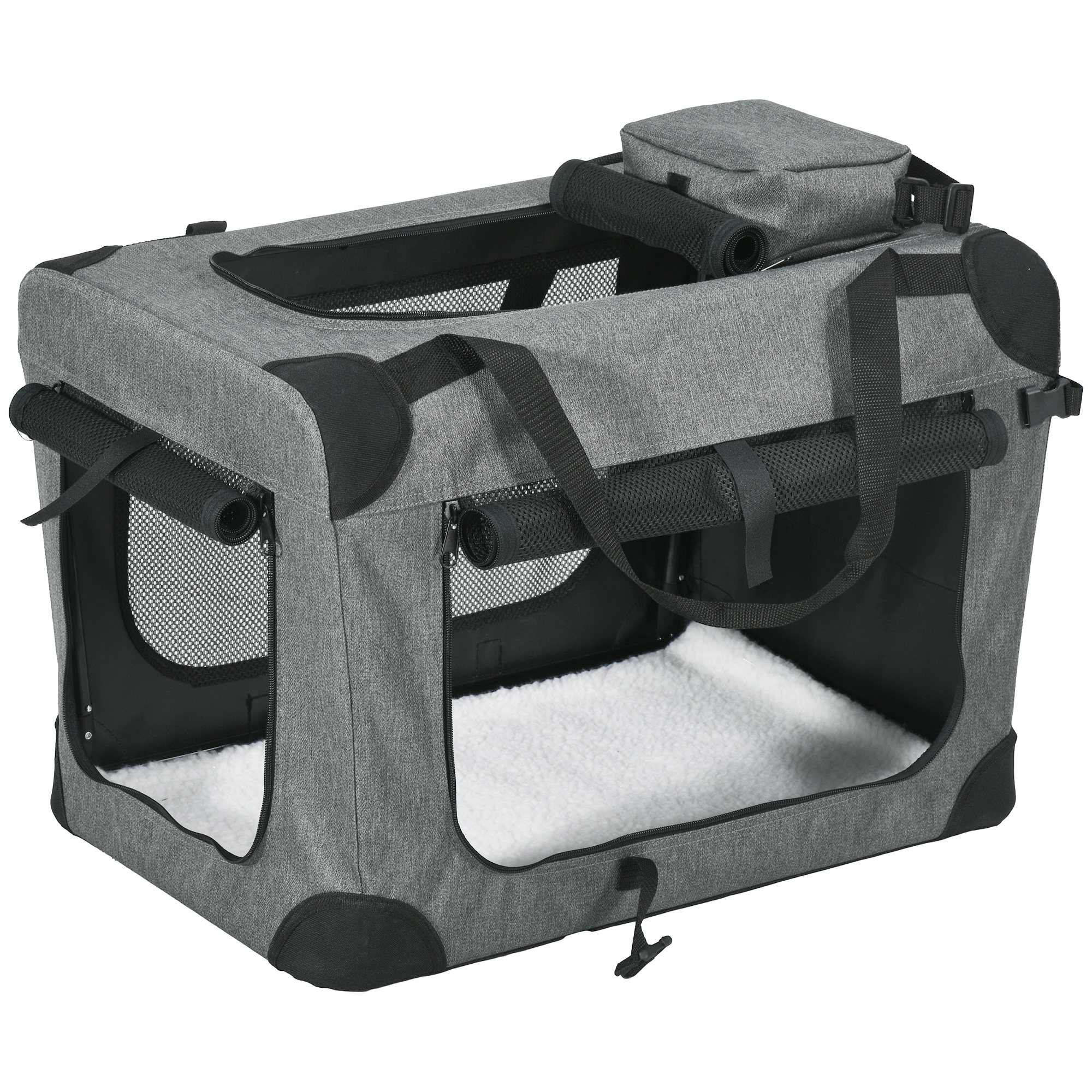 PawHut Foldable Pet Carrier for Small and Miniature Dogs, Portable Cat Carrier Soft Side Pet Travel Crate with Removable Mat, Storage Bags, Breathable Mesh 70 x 51 x 50cm - Dark Blue