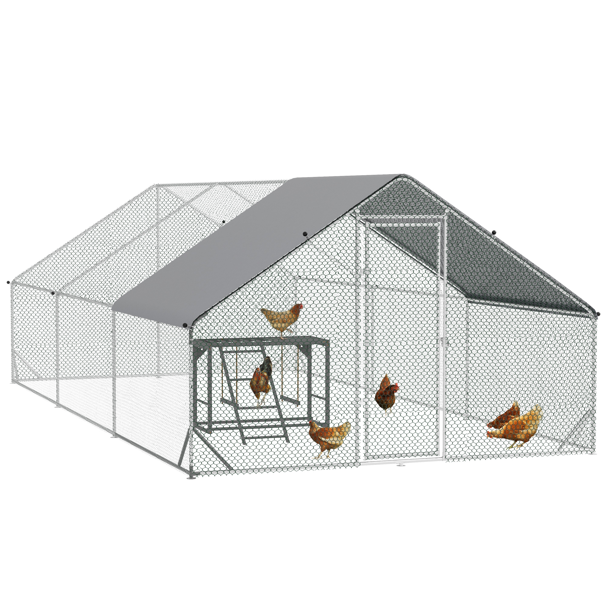 PawHut Walk In Chicken Run with Chicken Activity Shelf and Cover, 3 x 4 x 2m