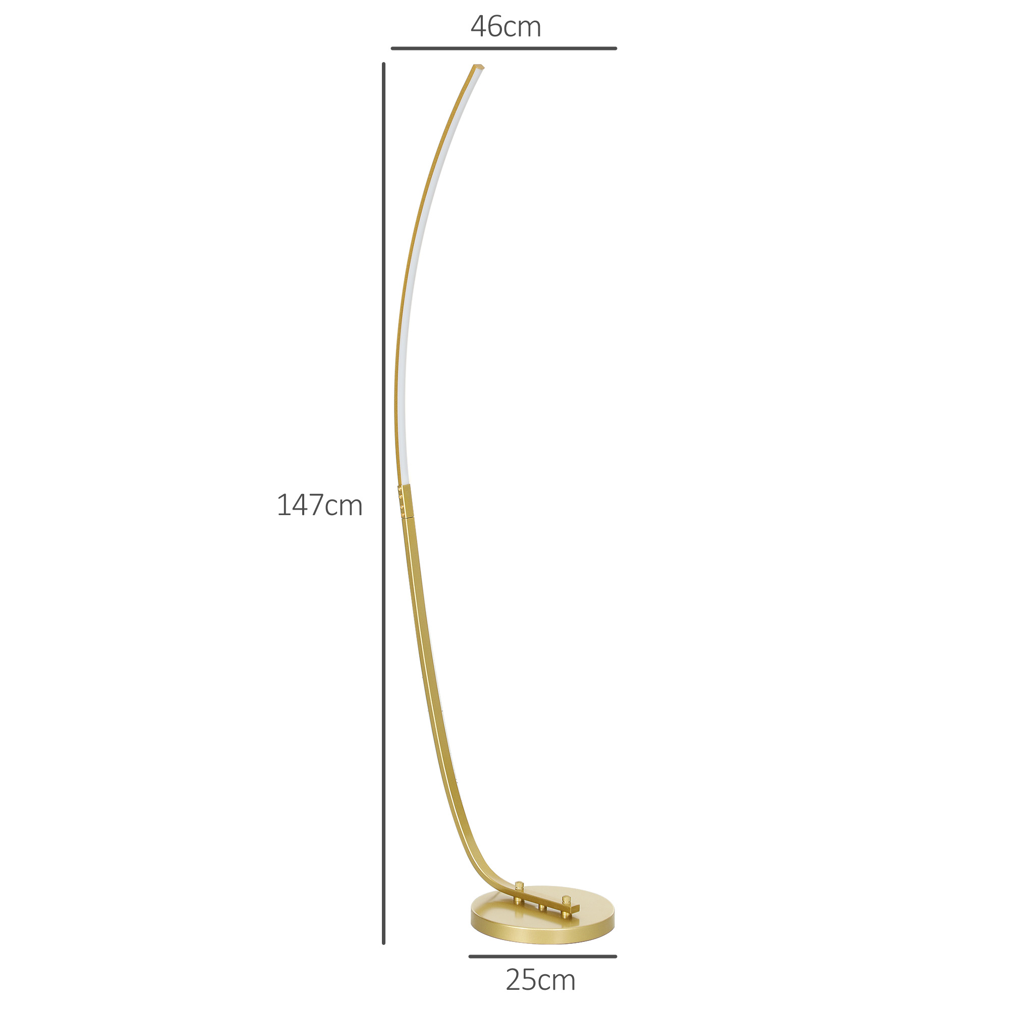HOMCOM Modern 147cm Curved LED Floor Lamp Gold Tone 3