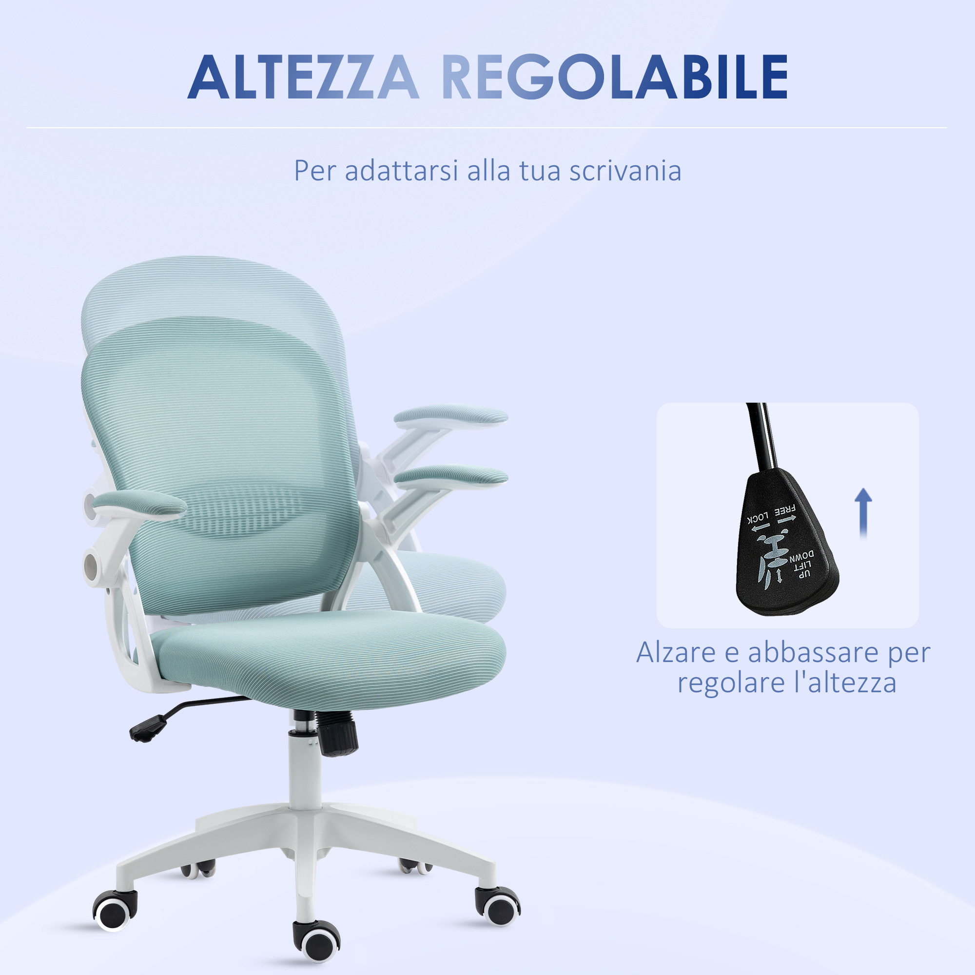 Vinsetto Sedia da ufficio ergonomica, poltrona da ufficio, braccioli sollevabili, in rete, schienale a dondolo, capacità 120 kg, altezza regolabile, sedia da computer, girevole a 360°, grigio
