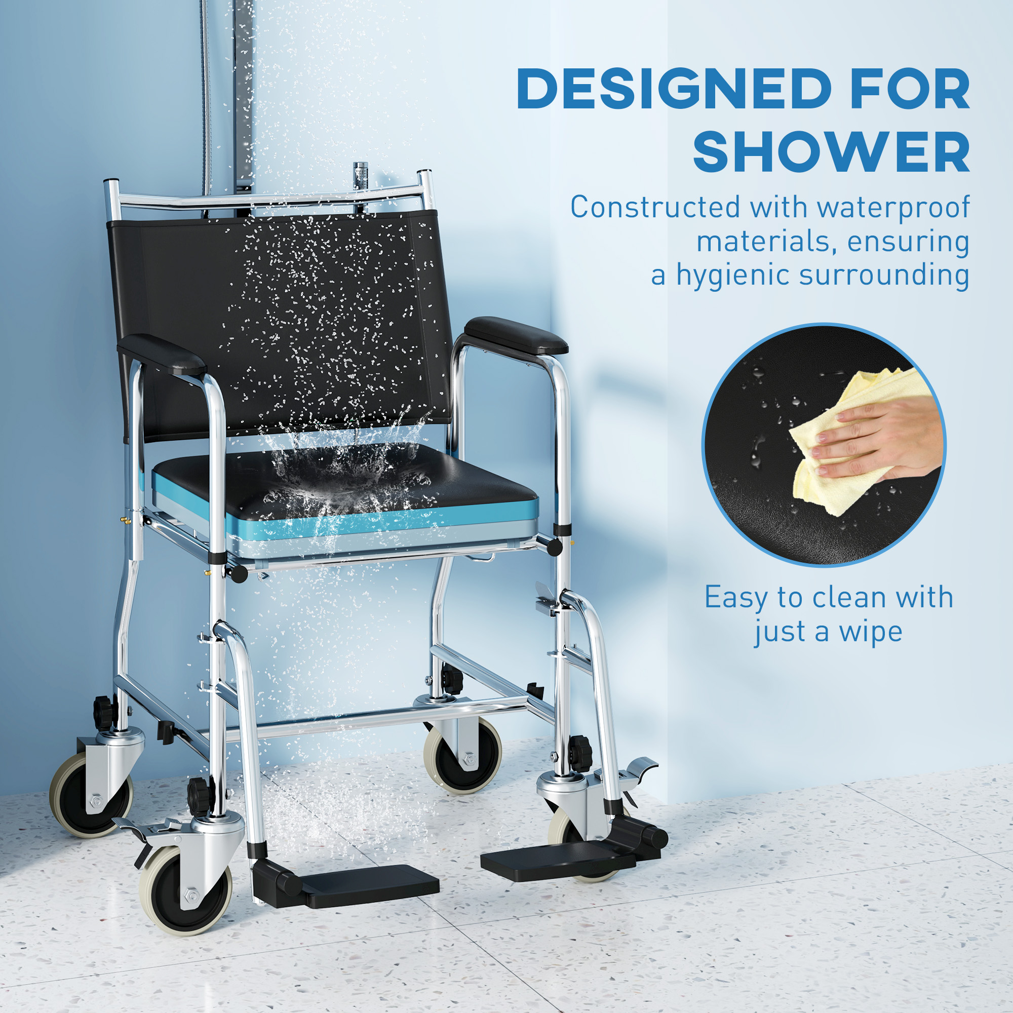 HOMCOM 3-In-1 Commode Wheelchair Black 6