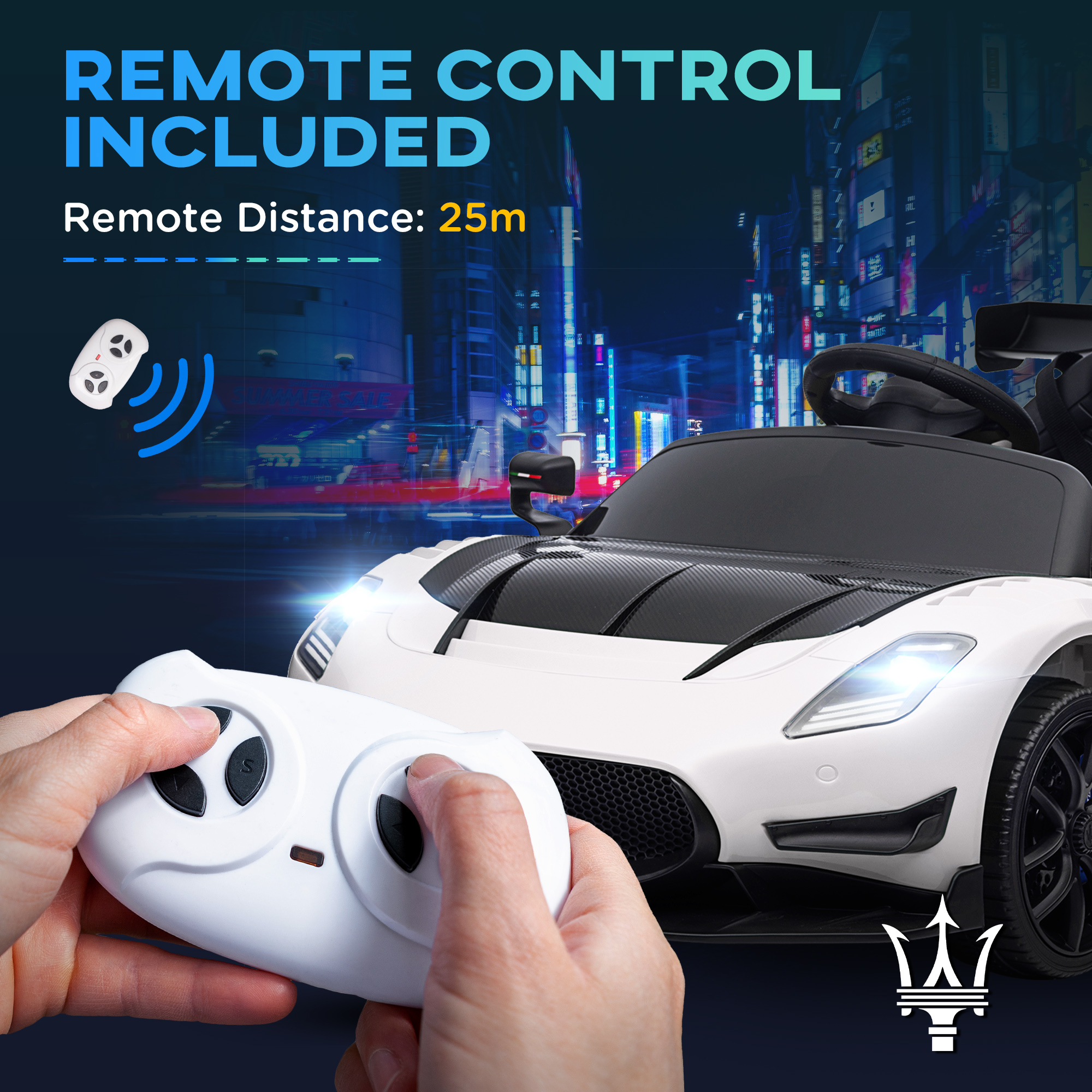 AIYAPLAY Maserati GT2 Licensed 12V Kids Electric Ride on Car with 4 Suspension Wheels, Remote Control, Music, Horn, Lights, White 8