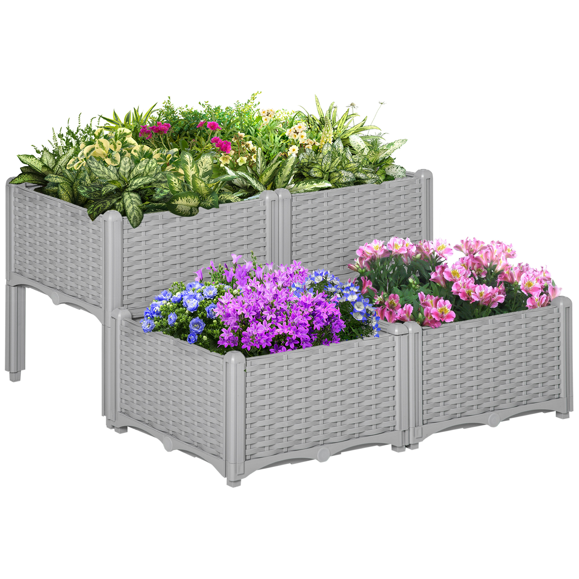 Product photograph of Outsunny Set Of 4 Garden Raised Bed Elevated Patio Flower Plant Planter Box Pp Vegetables Planting Container Grey Aosom Uk from Aosom UK