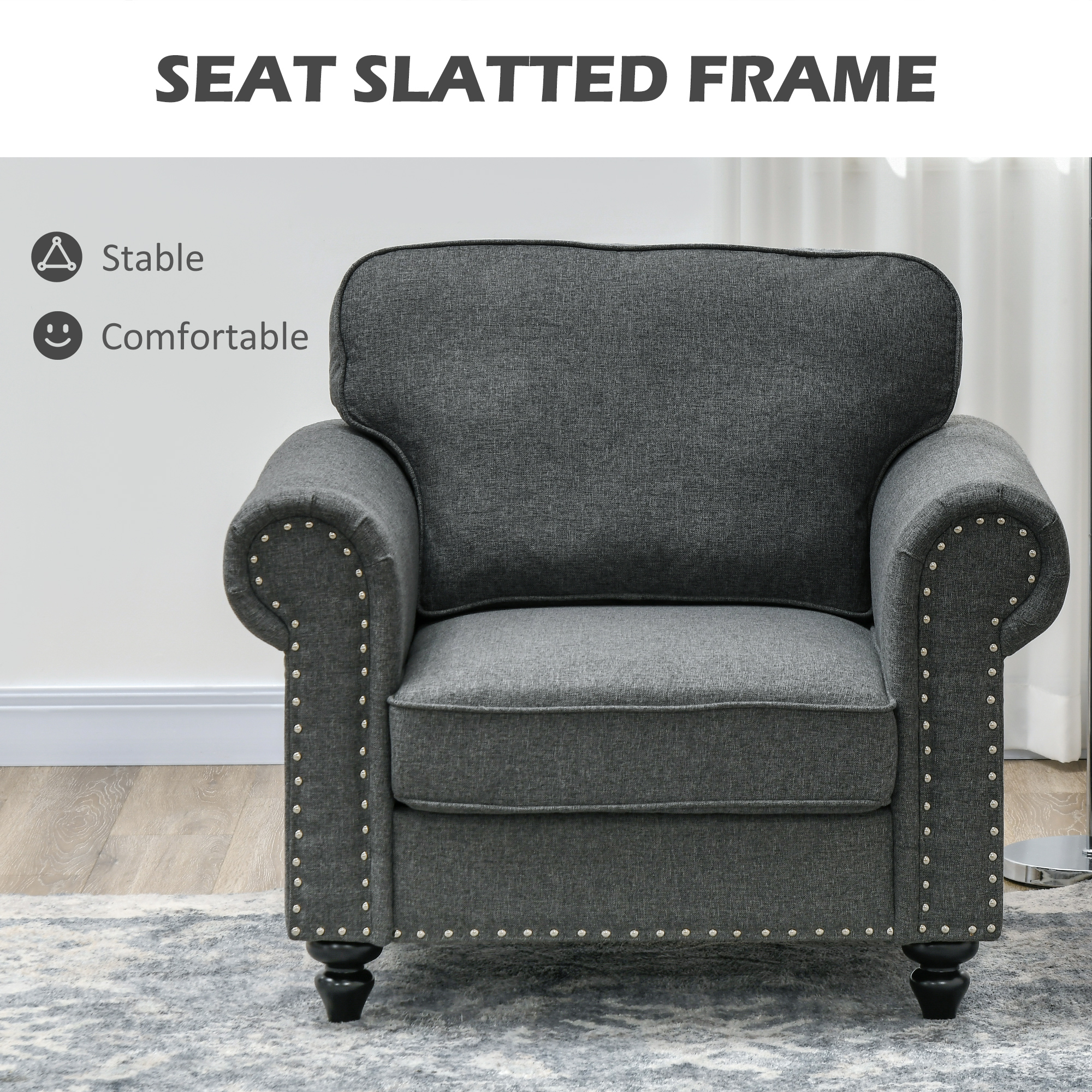 HOMCOM Mid-Century Armchair, with Pocket Springs Charcoal Grey 6