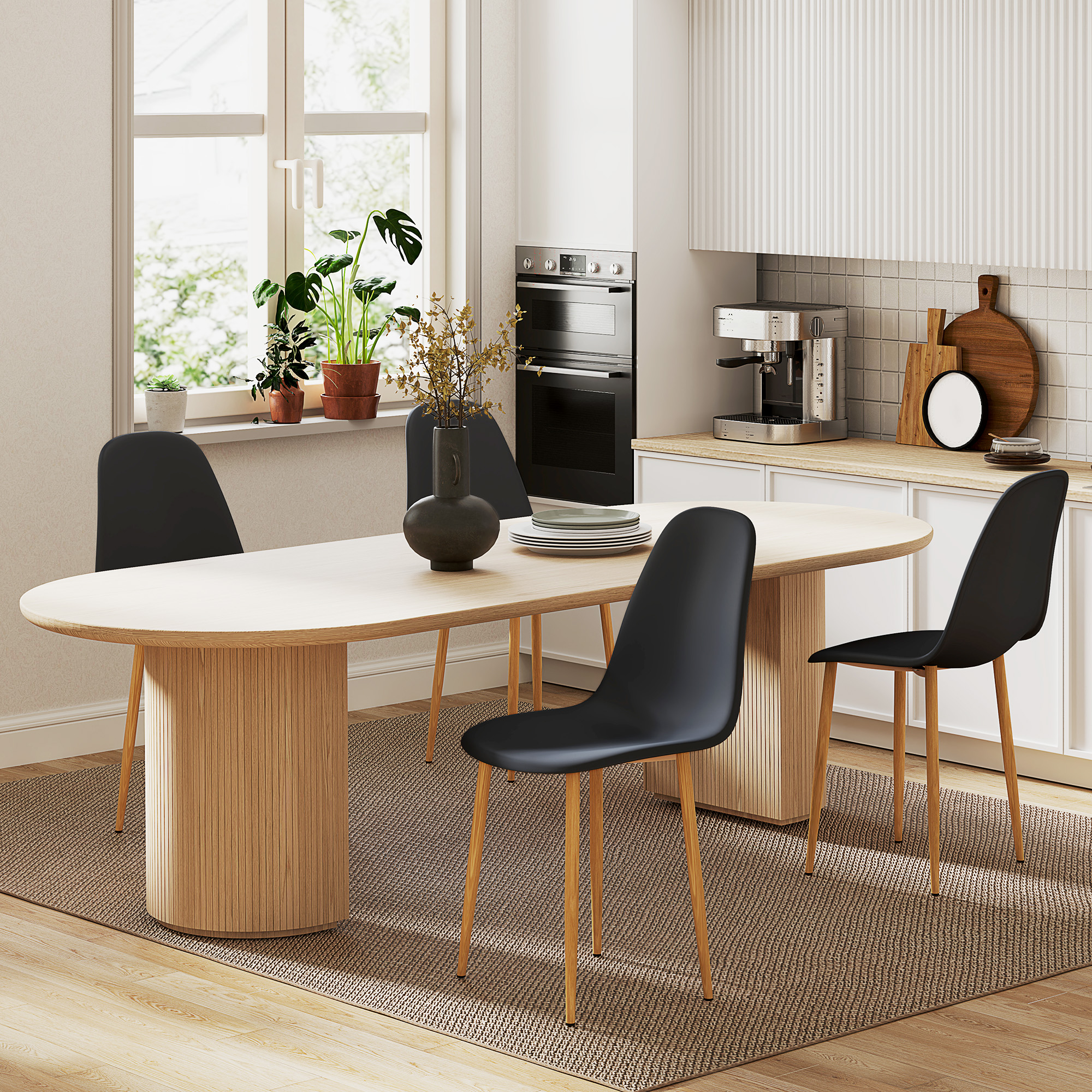 HOMCOM Modern Dining Chairs Set of 4, Kitchen Chairs with Backrest and Steel Legs for Dining Room, Living Room, Black 2