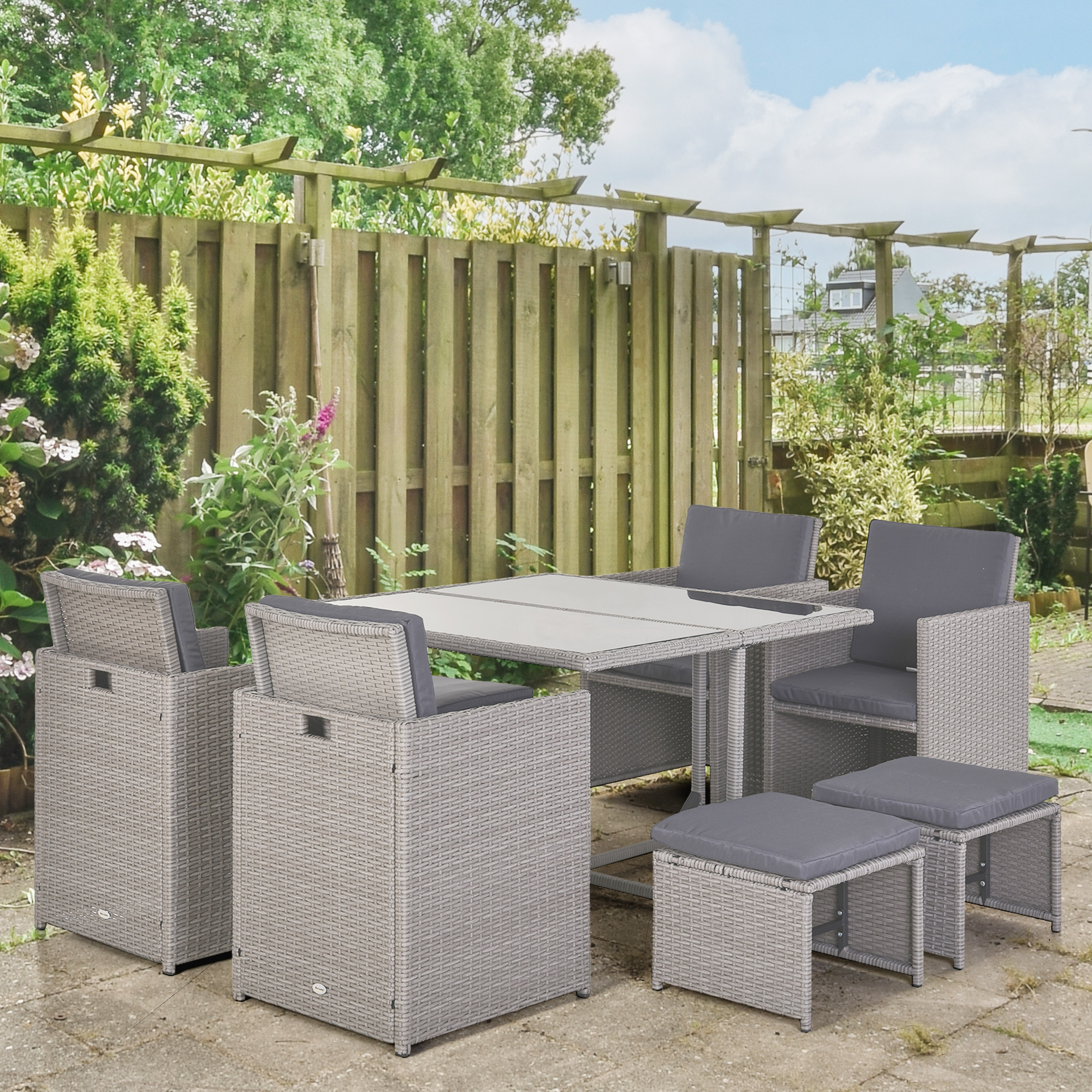 Set Giardino 3 Pezzi Outsunny: Tavolino + 2 Sedie In Rattan Stile Boho Chic, Grigio - Perfetto Per Terrazzo E Balcone - Foto 10