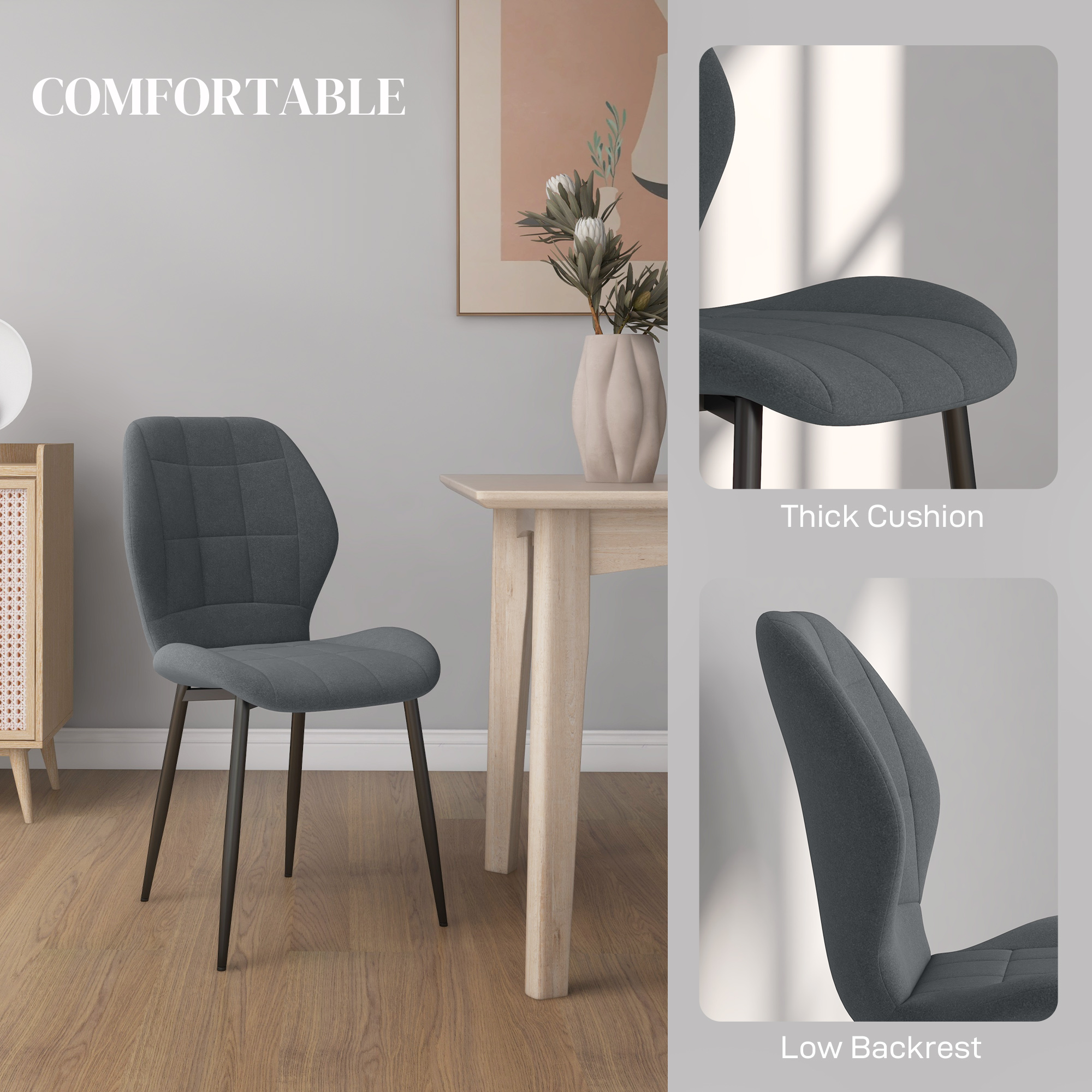 HOMCOM Set of Four Flannel Relaxed Tub Dining Chairs Dark Grey 5