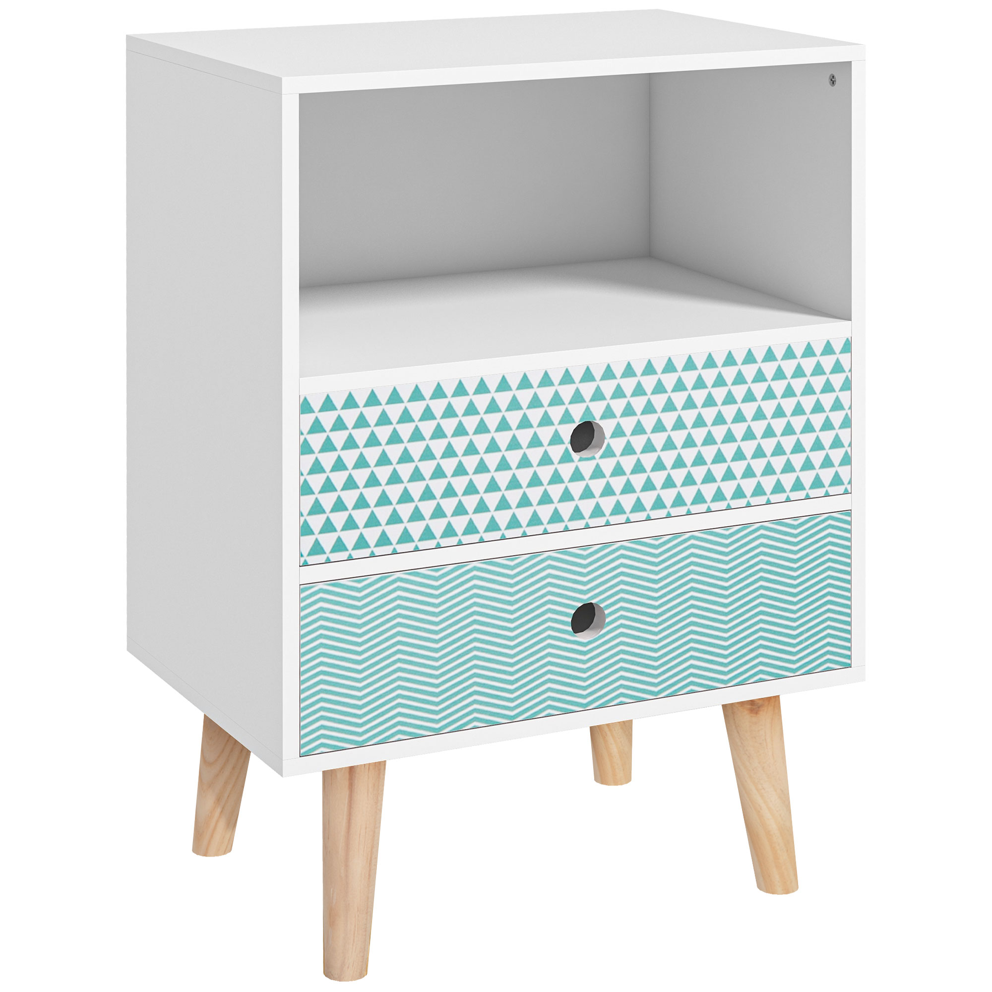 HomCom Armario Bajo Cajonera y Mesita de Noche 2 Cajones 1 Estante Diseño Elegante y Moderno para Dormitorio Blanco 45x30x65cm | Aosom España