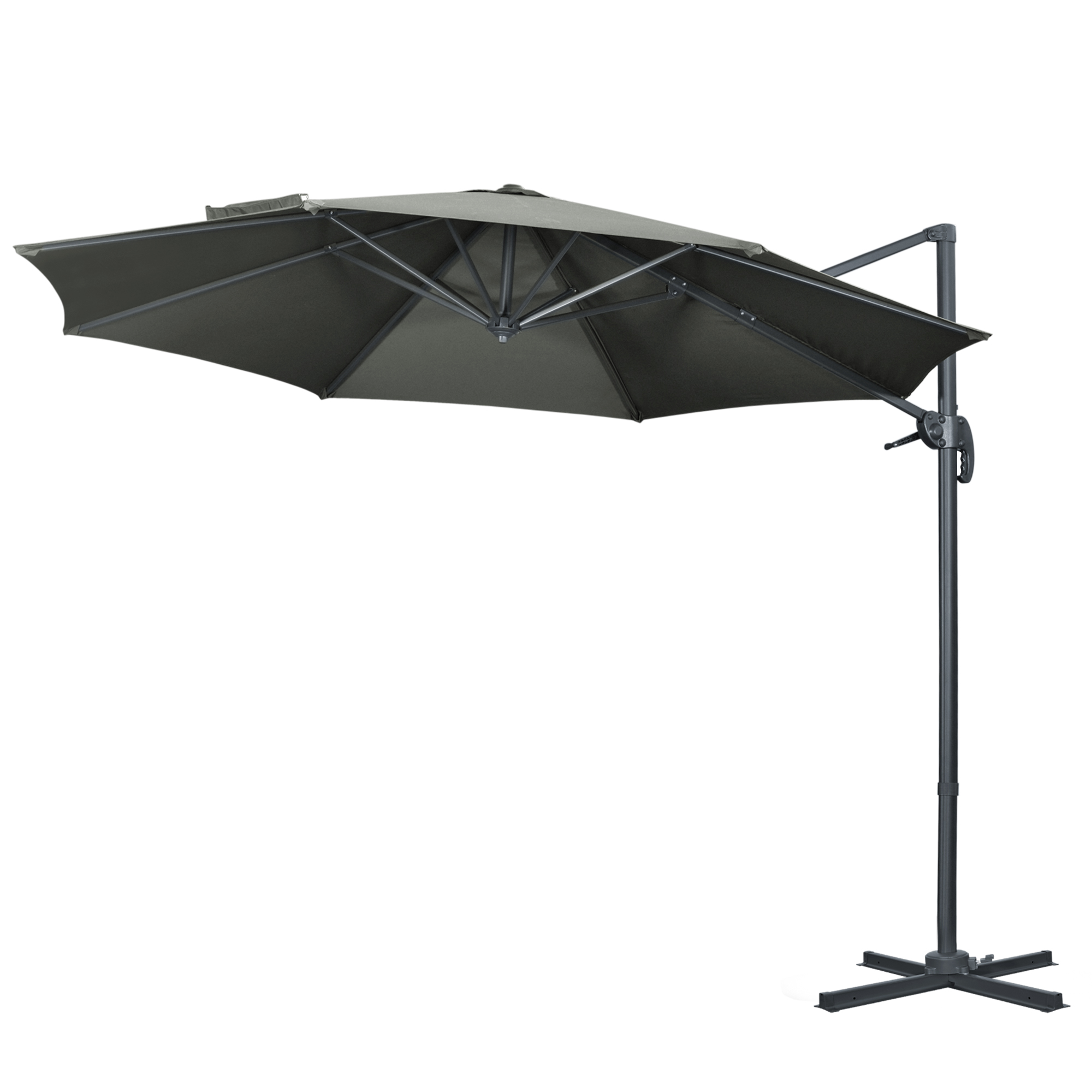 Outsunny Sonnenschirm 294x294cm drehbarer Ampelschirm mit Schirmständer und Kurbel aus Aluminium für Garten und Balkon in Grau   Aosom.de – Outsunny