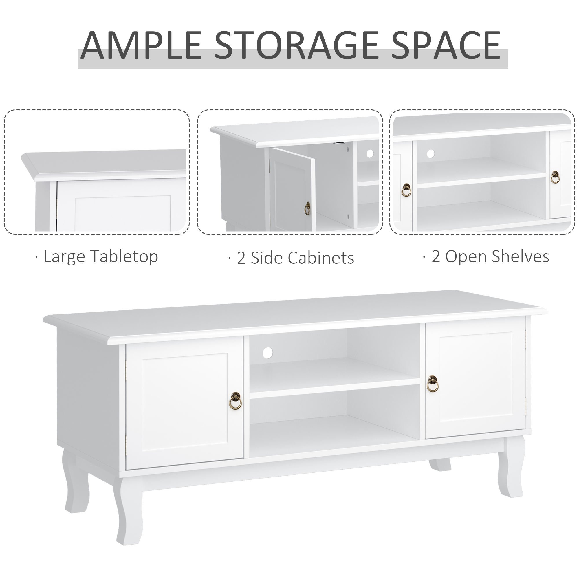 HOMCOM TV Unit up to 55", 2 Doors TV Cabinet with Open Storage Shelves and Cable Management for Living Room, Bedroom, Entertainment Room, 120L x 45W x 50.5H, White 5