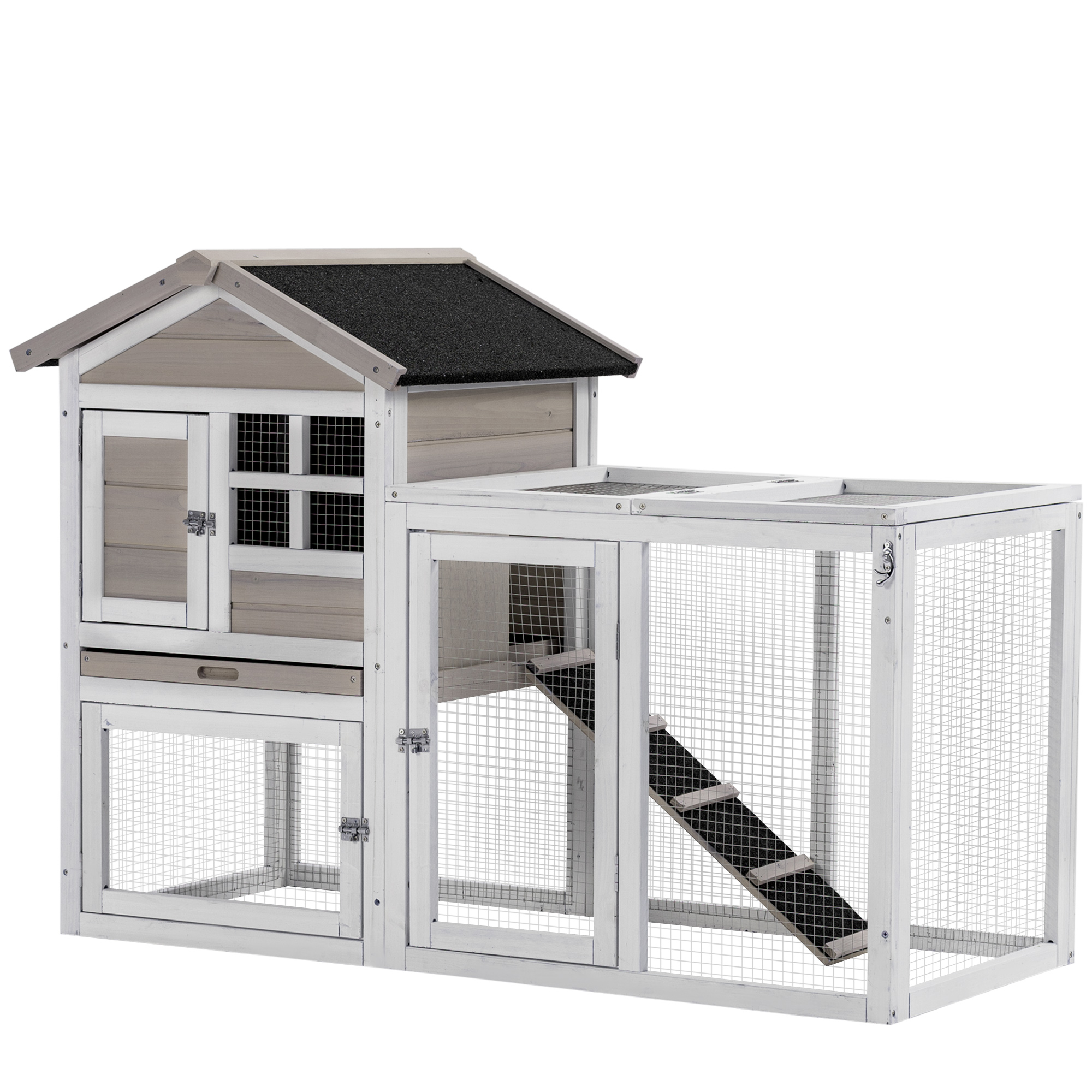 PawHut 2 in 1 Rabbit Hutch Outdoor Guinea Pig Hutch Bunny Run Double Main House with Run, No-Leak Tray 259 x 64 x 92cm, Grey 9