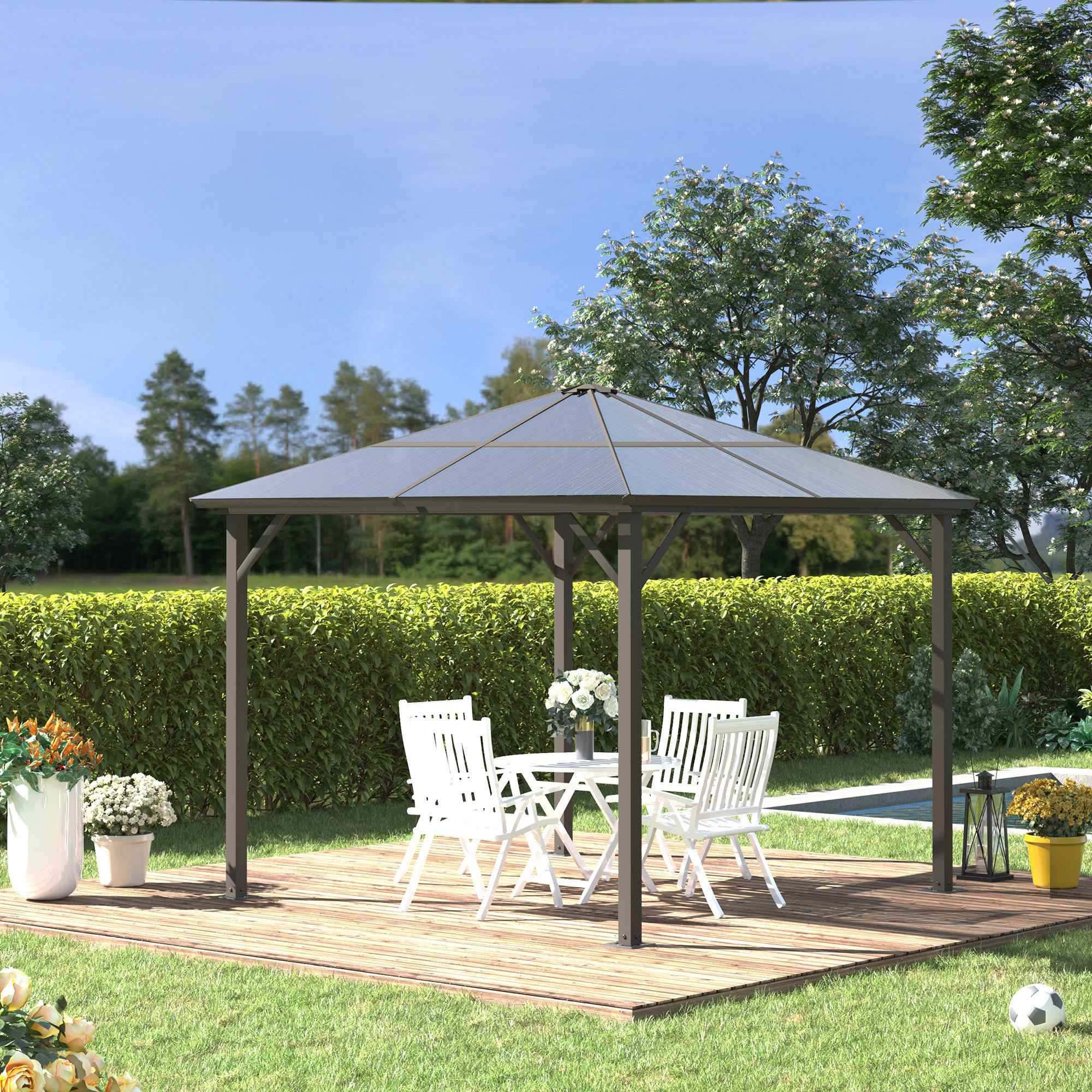 Gazebo Da Giardino 3x4m Con Tetto Scorrevole - Pergola In Alluminio Effetto Legno - Foto 4
