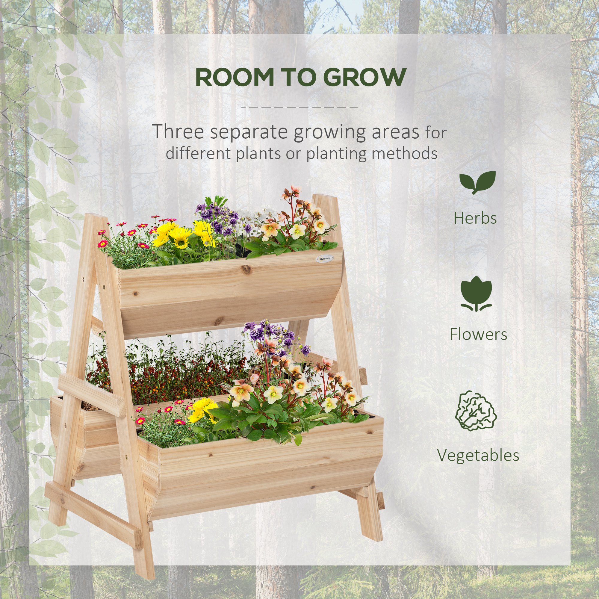 Outsunny 68cm x 57.5cm x 80.5cm 51L Wood Raised Garden Bed, Outdoor Planter Box with Stand, Nonwoven Fabric for Vegetables, Herbs, Flowers, Natural 4