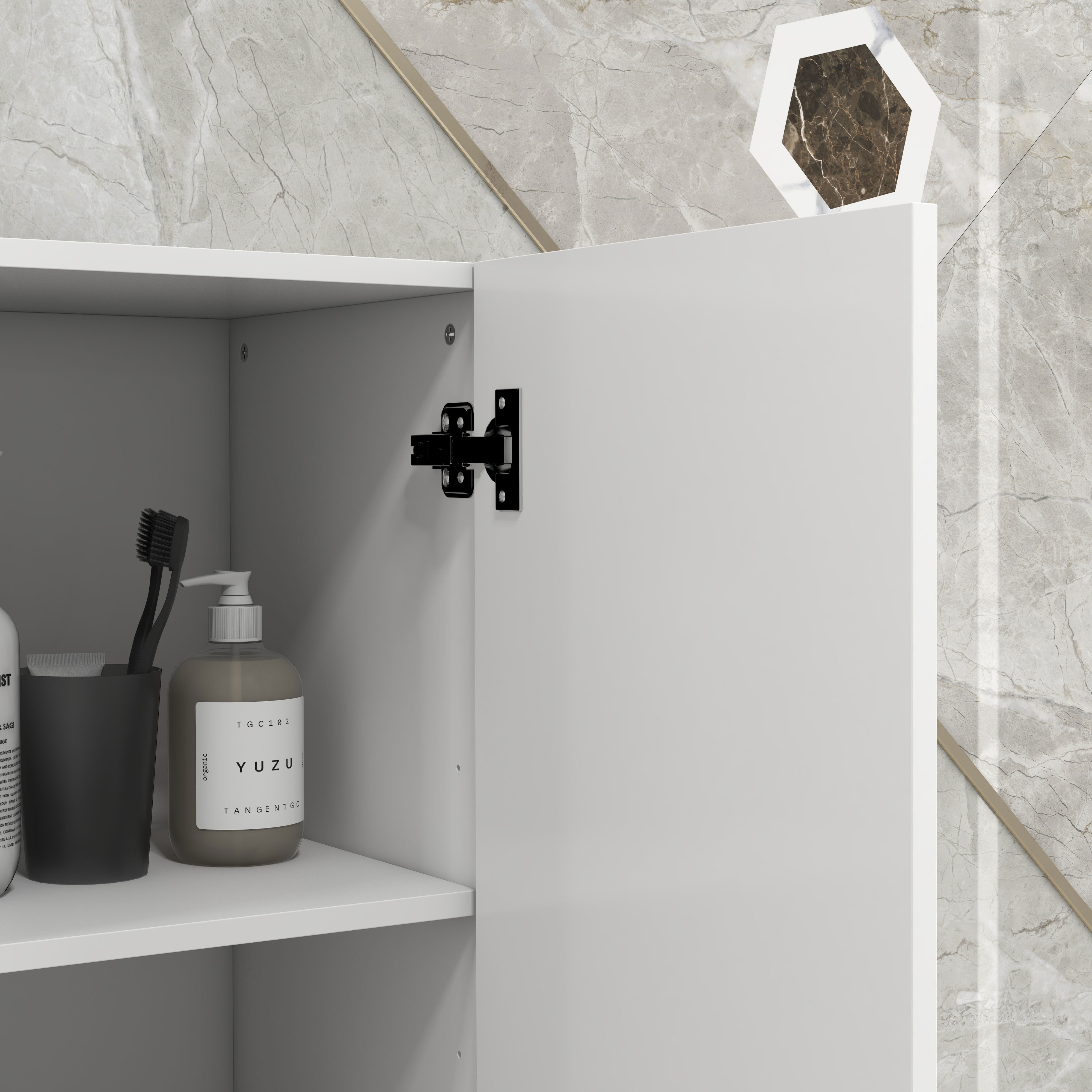 kleankin Multi-Storage Slim Bathroom Cabinet High Gloss White 8