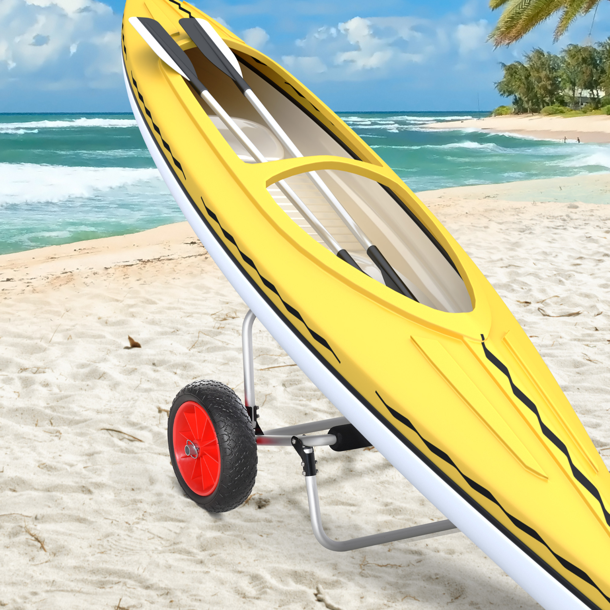 SPORTNOW Chariot De Transport Pour Kayak Et Paddle - Largeur Réglable Avec Grandes Roues