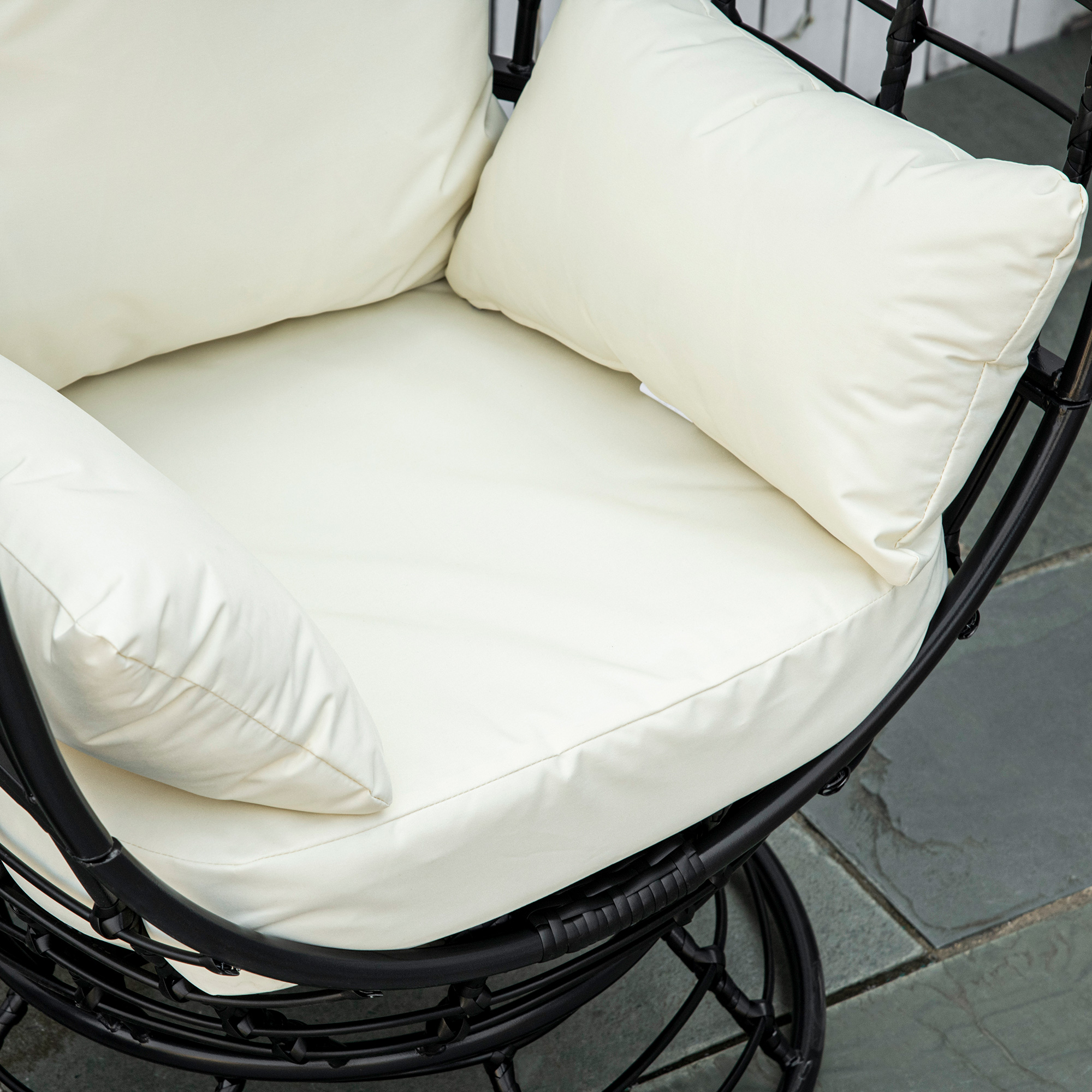 Outsunny 360° Swivel Egg Chair, Garden Rattan Swivel Chair with Thickened Cushion and Pillow, 150 KG Capacity for Indoor Outdoor, Balcony, Patio, Black 7