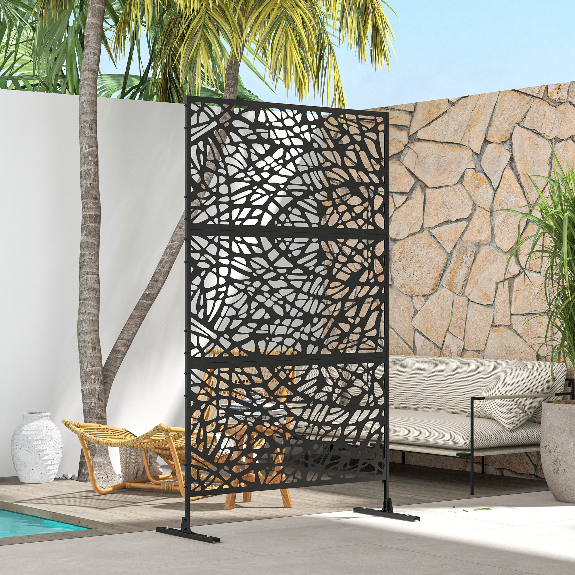Outsunny Metal Decorative Privacy Screen Outdoor Divider, Black Twisted Lines 9