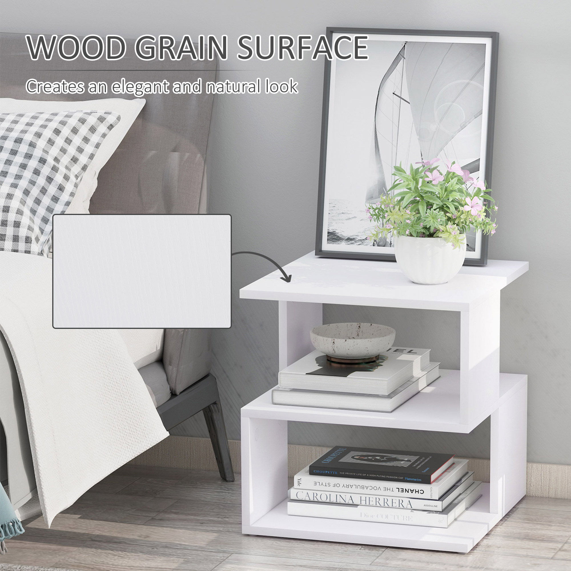 HOMCOM Side Table Square Coffee Table Modern End Table with 2 Tier Storage Shelves for Living Room, Bedroom, White 4