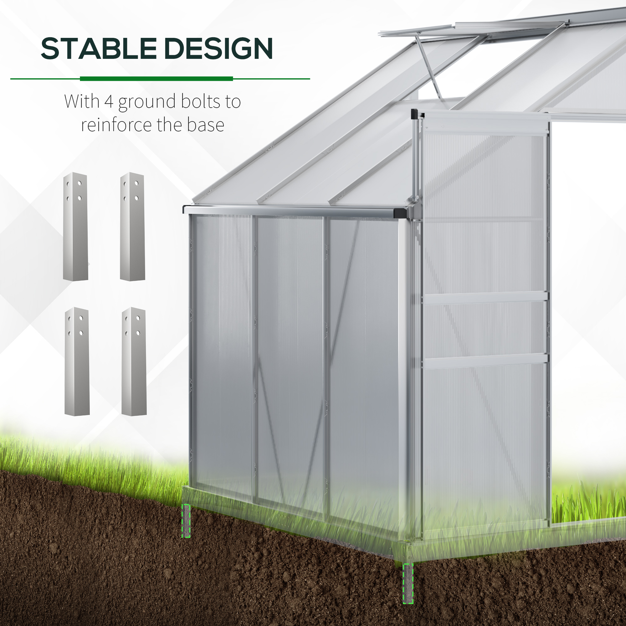 Outsunny 6 x 4ft Lean to Wall Polycarbonate Greenhouse Aluminium Walk-in Garden Greenhouse with Adjustable Roof Vent, Rain Gutter and Sliding Door, Clear 6