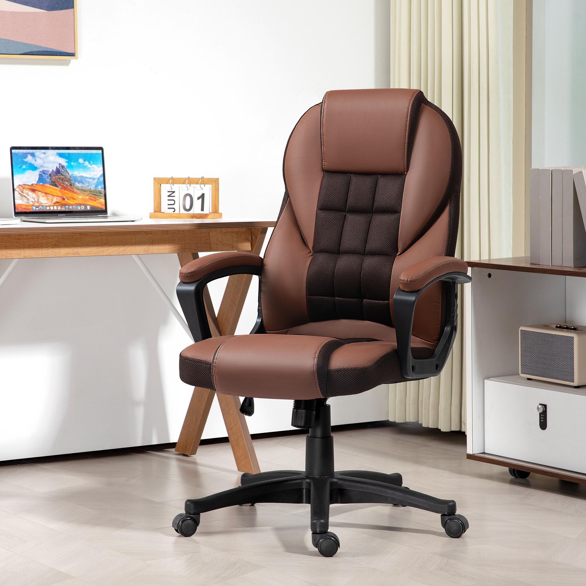 HOMCOM Faux Leather Office Chair Brown 2