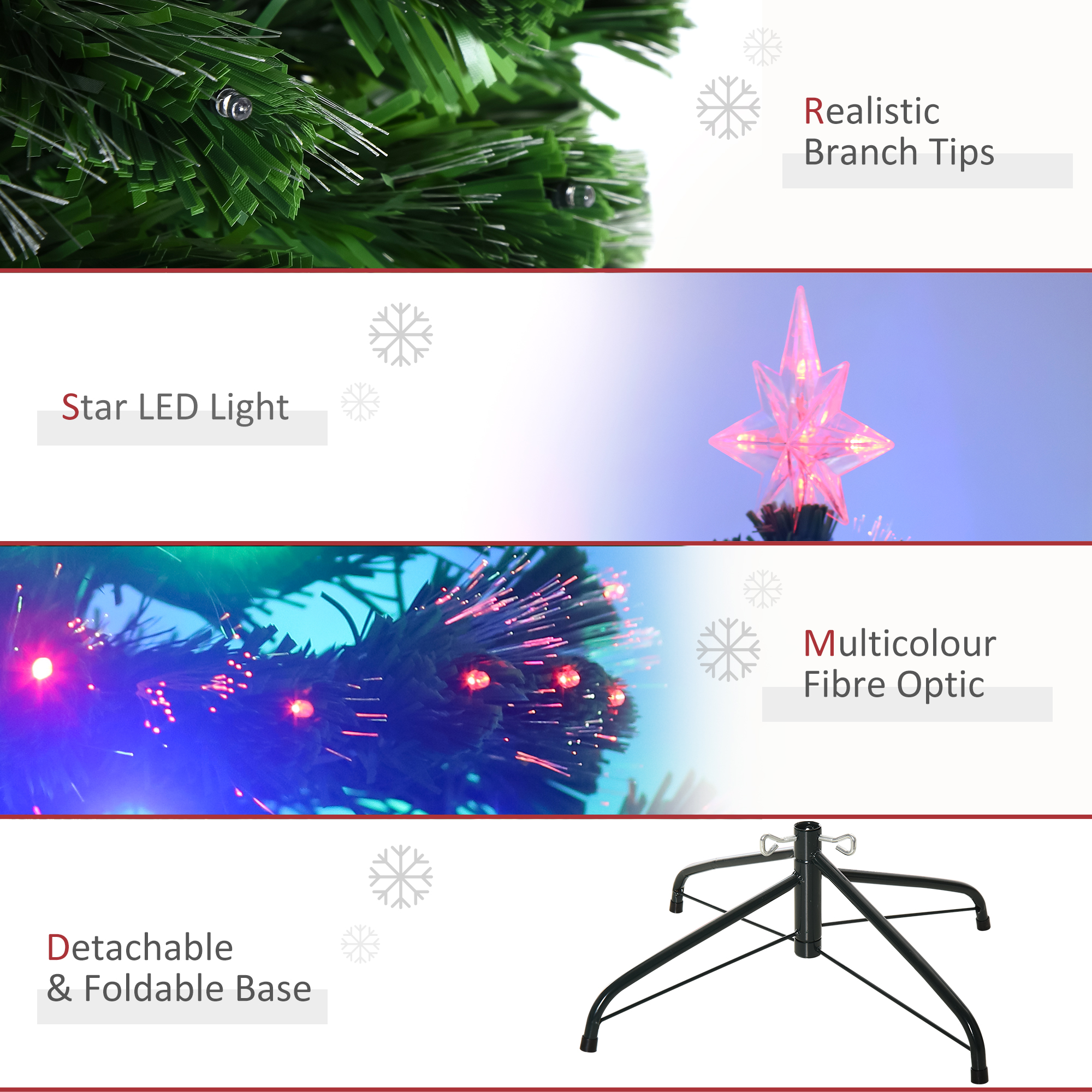 HOMCOM 5 Feet Prelit Artificial Christmas Tree with Multi-Coloured Fiber Optic LED Light, Holiday Home Xmas Decoration, Green 6