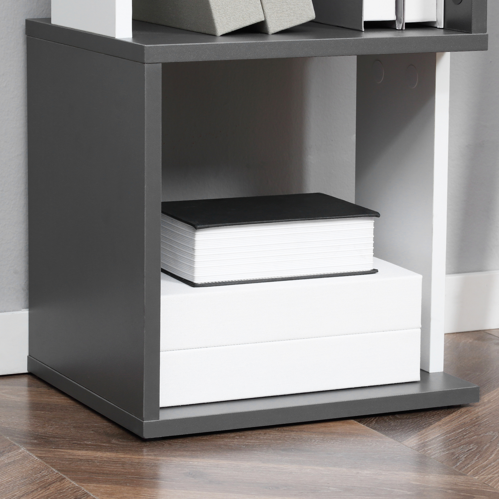 HOMCOM Modern 5-Tier Bookshelf, Freestanding Bookcase Storage Shelving for Living Room Home Office Study, White and Dark Grey 9