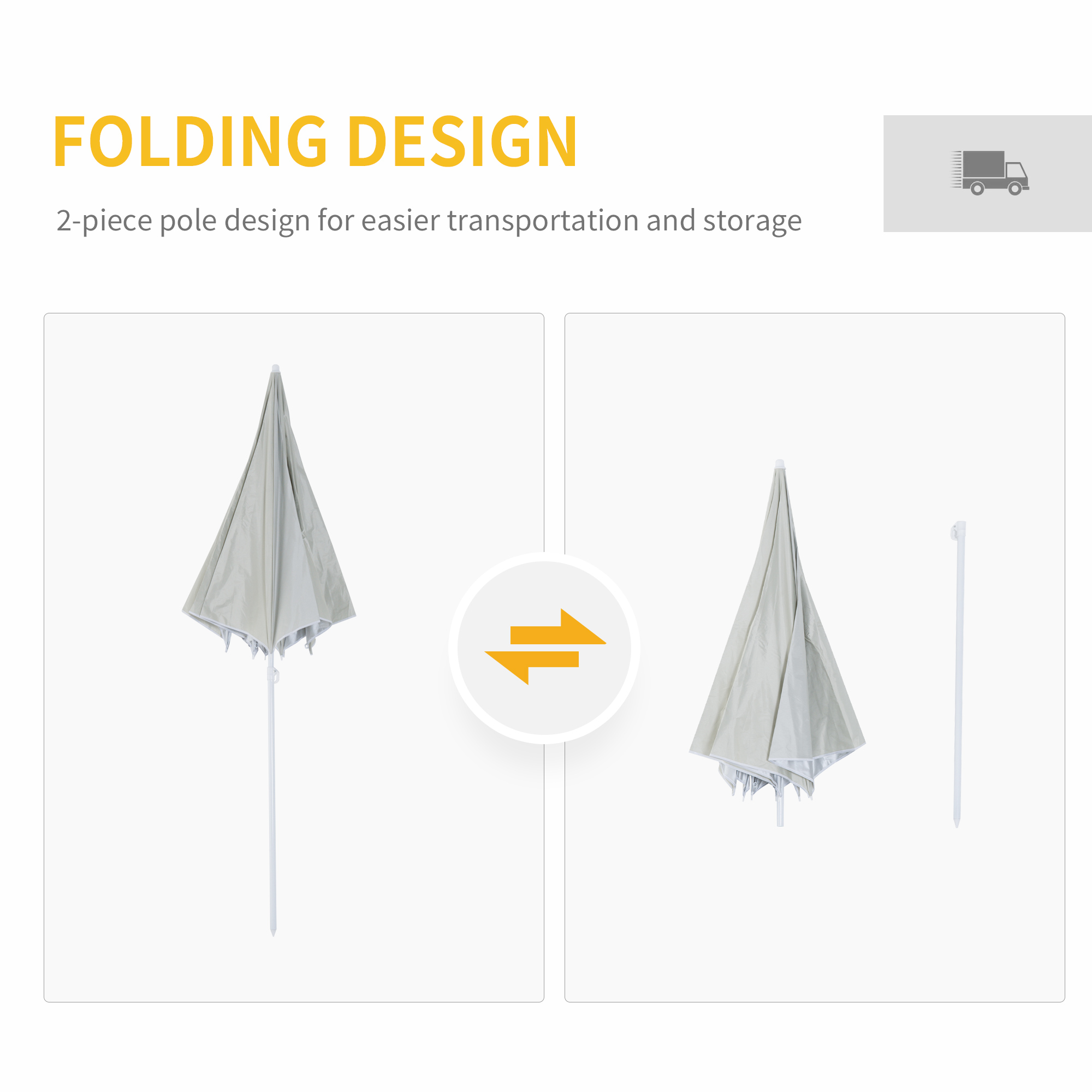 Outsunny 88" Arc 2.2M Fishing Umbrella Beach Parasol with Sides Brolly Shelter Canopy Shade with FREE Carry Bag Off-White 6