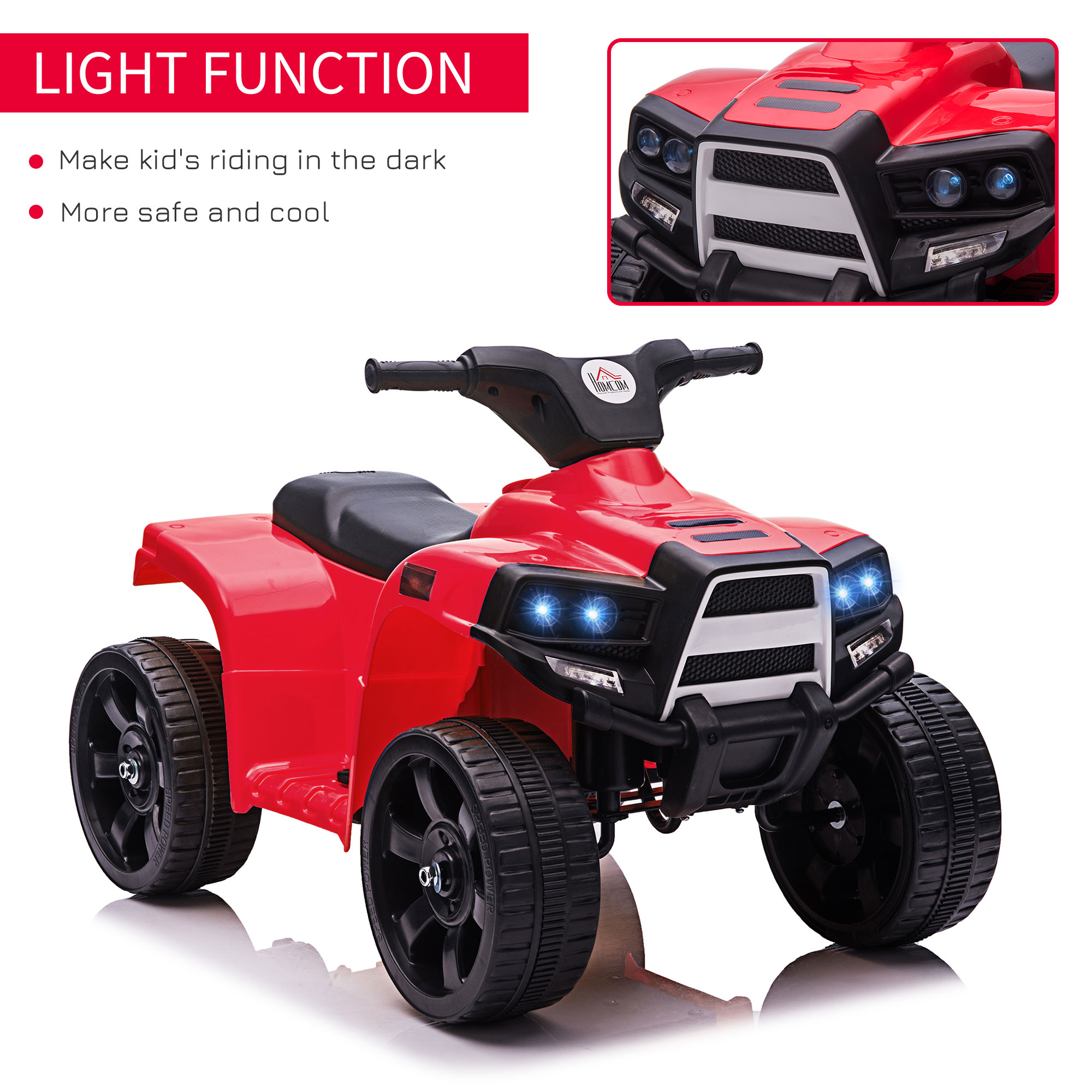 HOMCOM 6V Kids Electric Ride on Car, ATV Toy, Quad Bike with Headlights, Horn, for Toddlers 18-36 Months Red 5