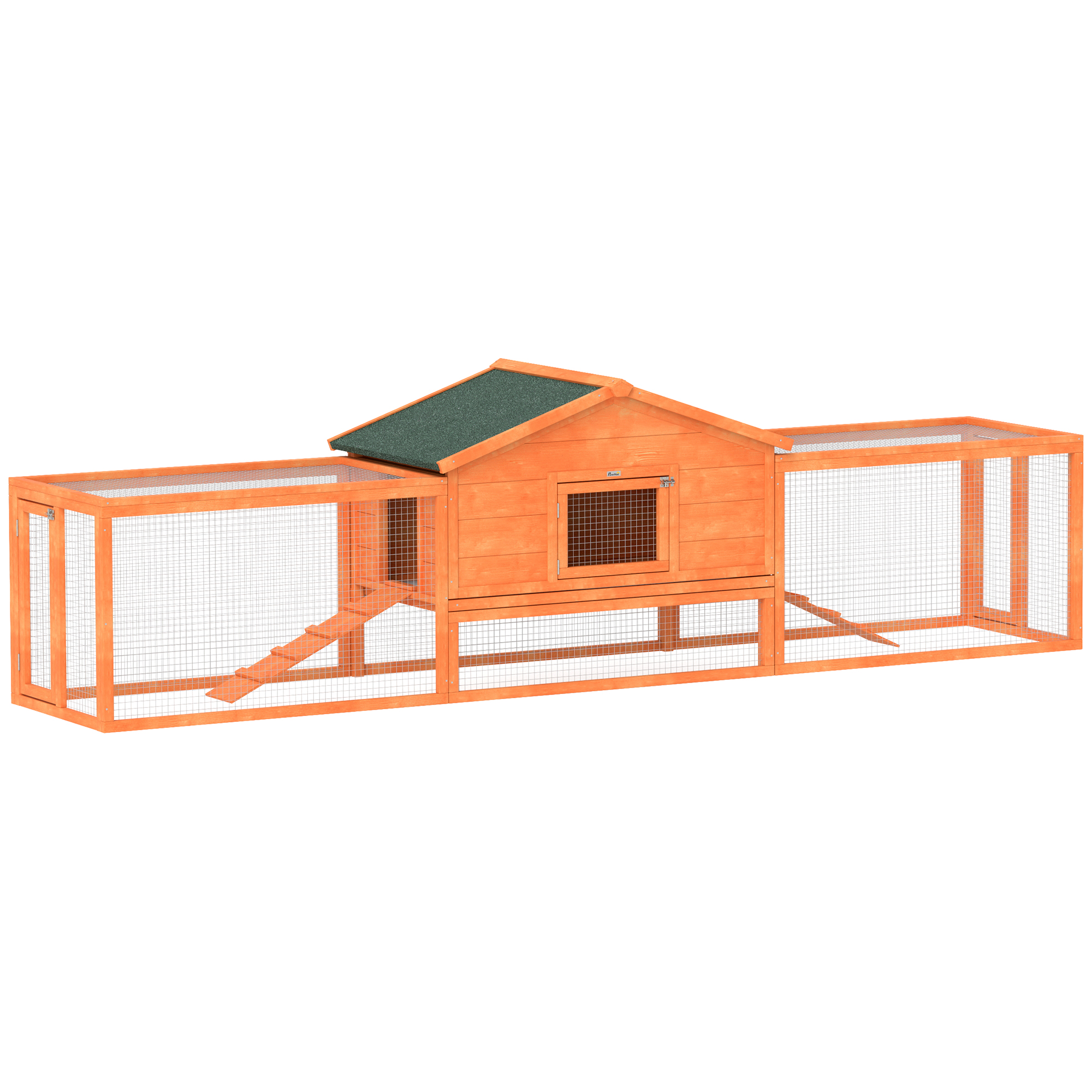 PawHut Wooden Rabbit Hutch Guinea Pig Hutch Bunny Cage Small Animal Habitat Openable Asphalt Roof for Outdoor Use 90 x 45 x 65 cm