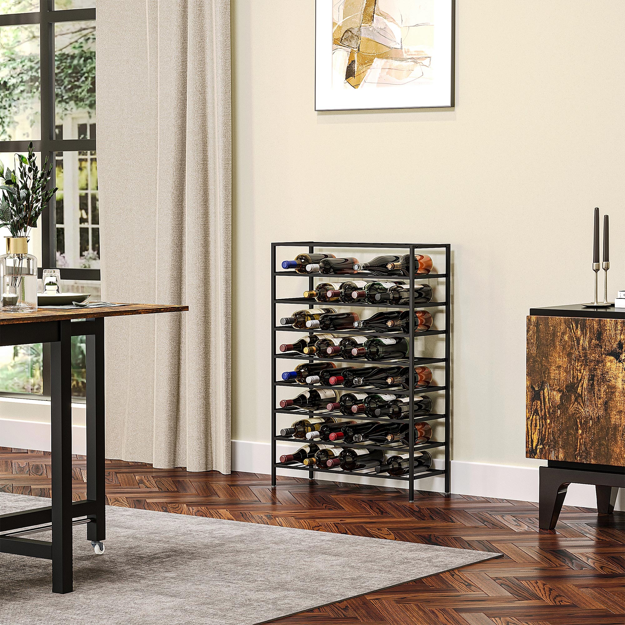 Cranville Vin Rack – Range-bouteilles 6 Places, Noir Bois Et Métal (neuf, Assemblé)