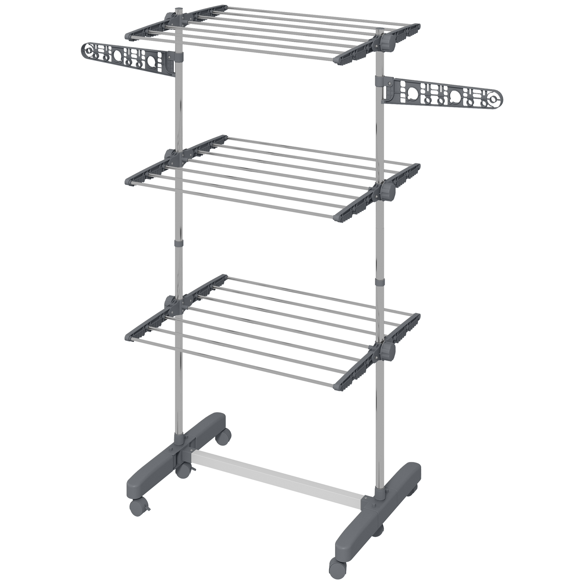 HOMCOM Étendoir Pliable 3 Niveaux Ailes Latérales Gris Intérieur Extérieur Aosom France