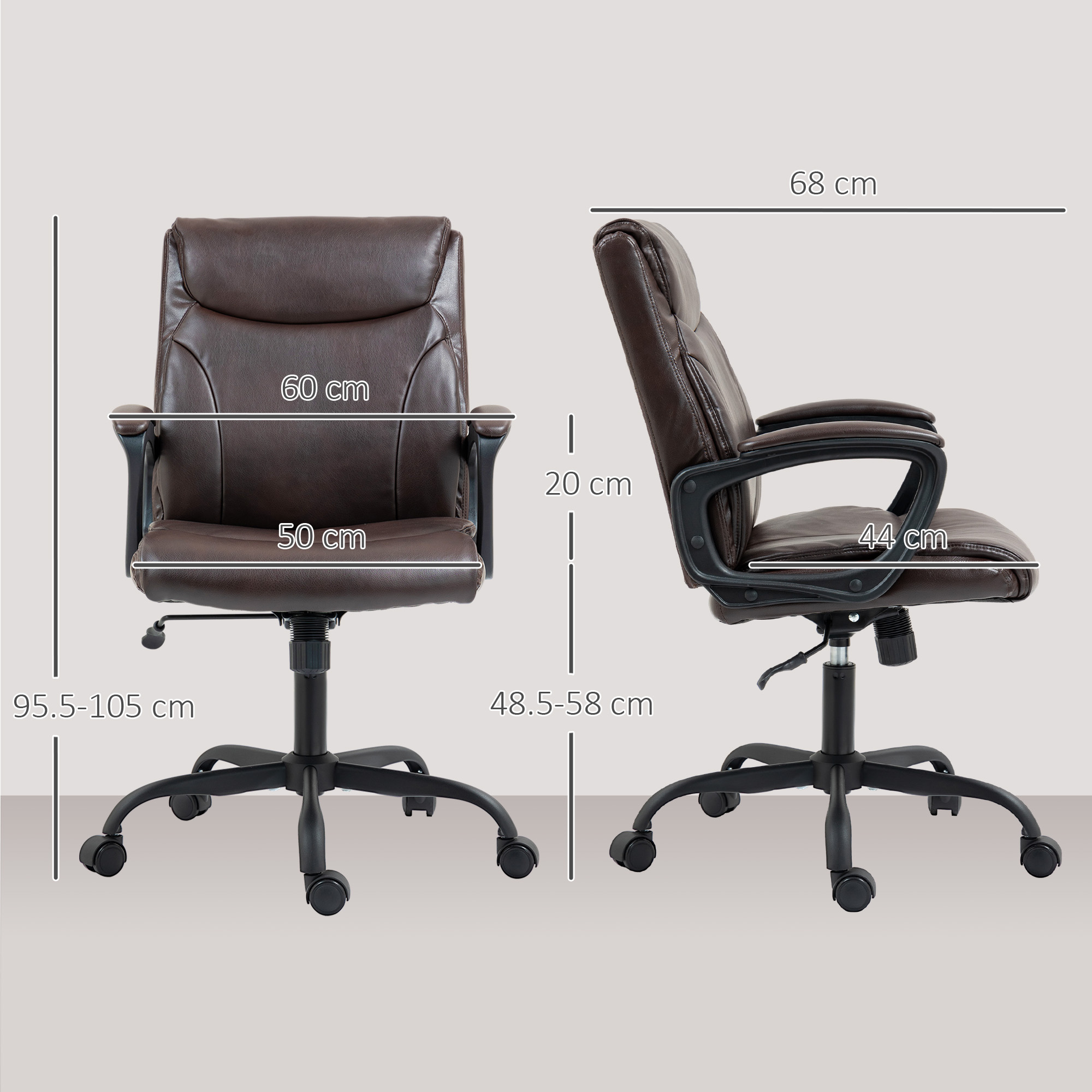 HOMCOM Executive Office Chair, Faux Leather Desk Chair with Height Adjustable, Swivel Wheels and Tilt Function, Computer Chair for Home Office and Study Room, Brown 3