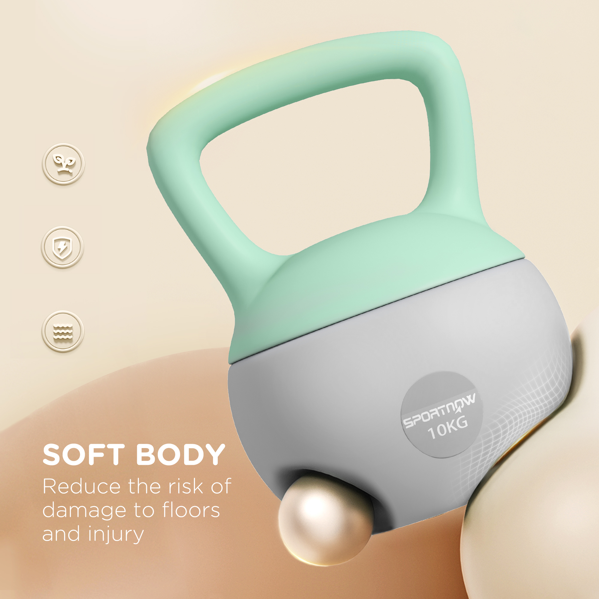 SPORTNOW 10KG Soft Kettlebell, Kettlebell with Non-Slip Handle for Home Gym, Weight Lifting, Strength Training, Green/Grey 4